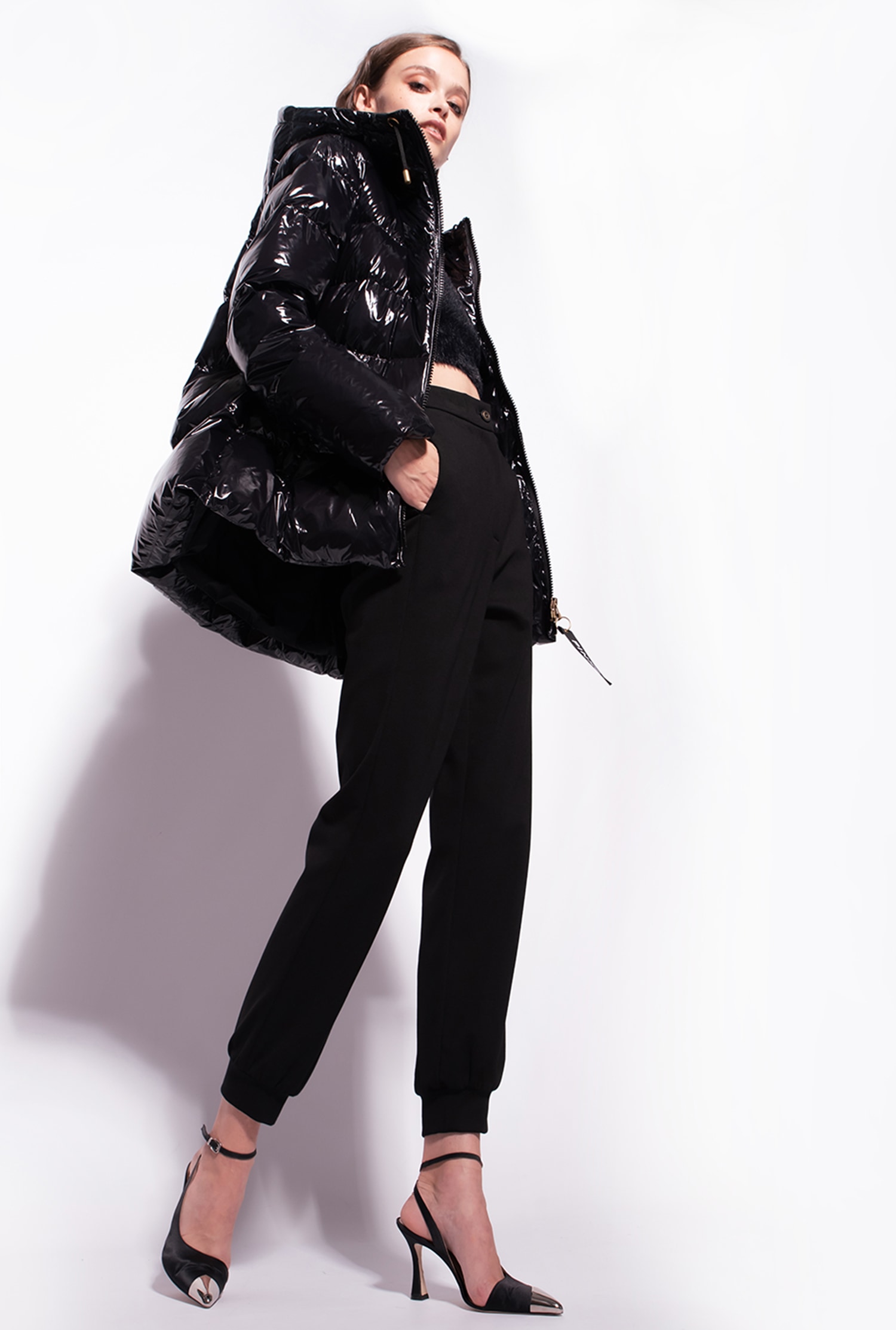 Crystal nylon pea jacket