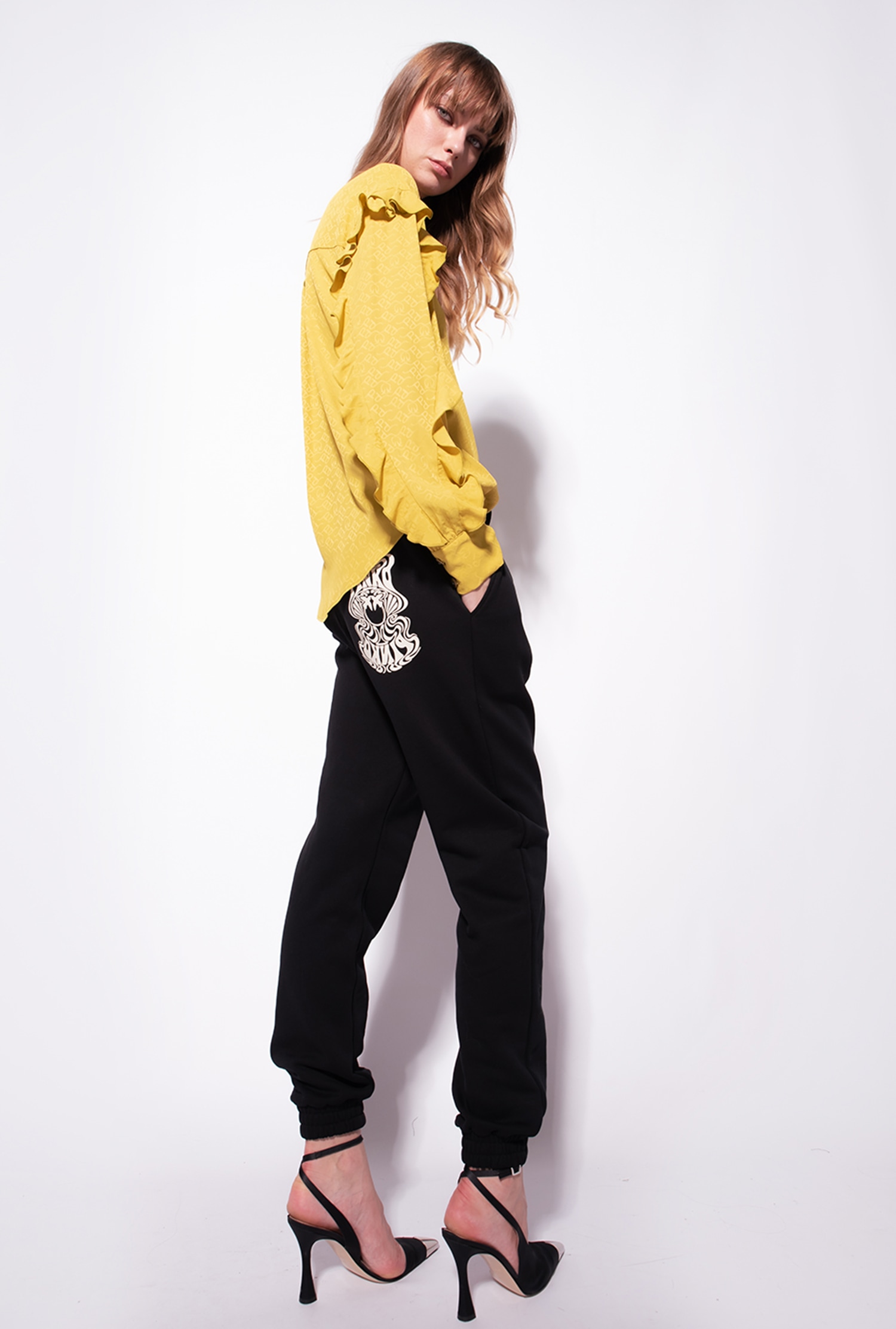 Silk jacquard blouse with logo