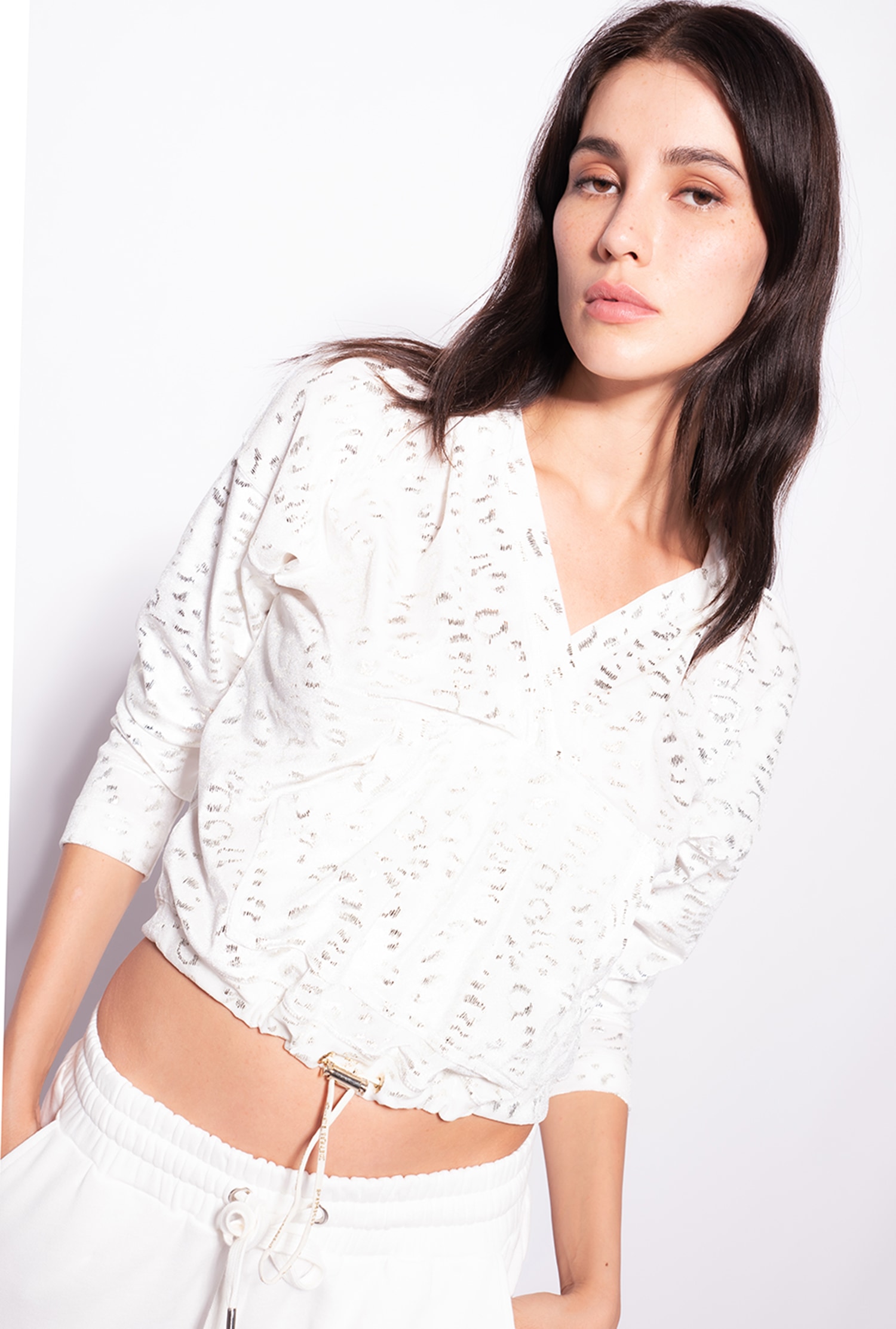 Chenille sweatshirt with laminated spots