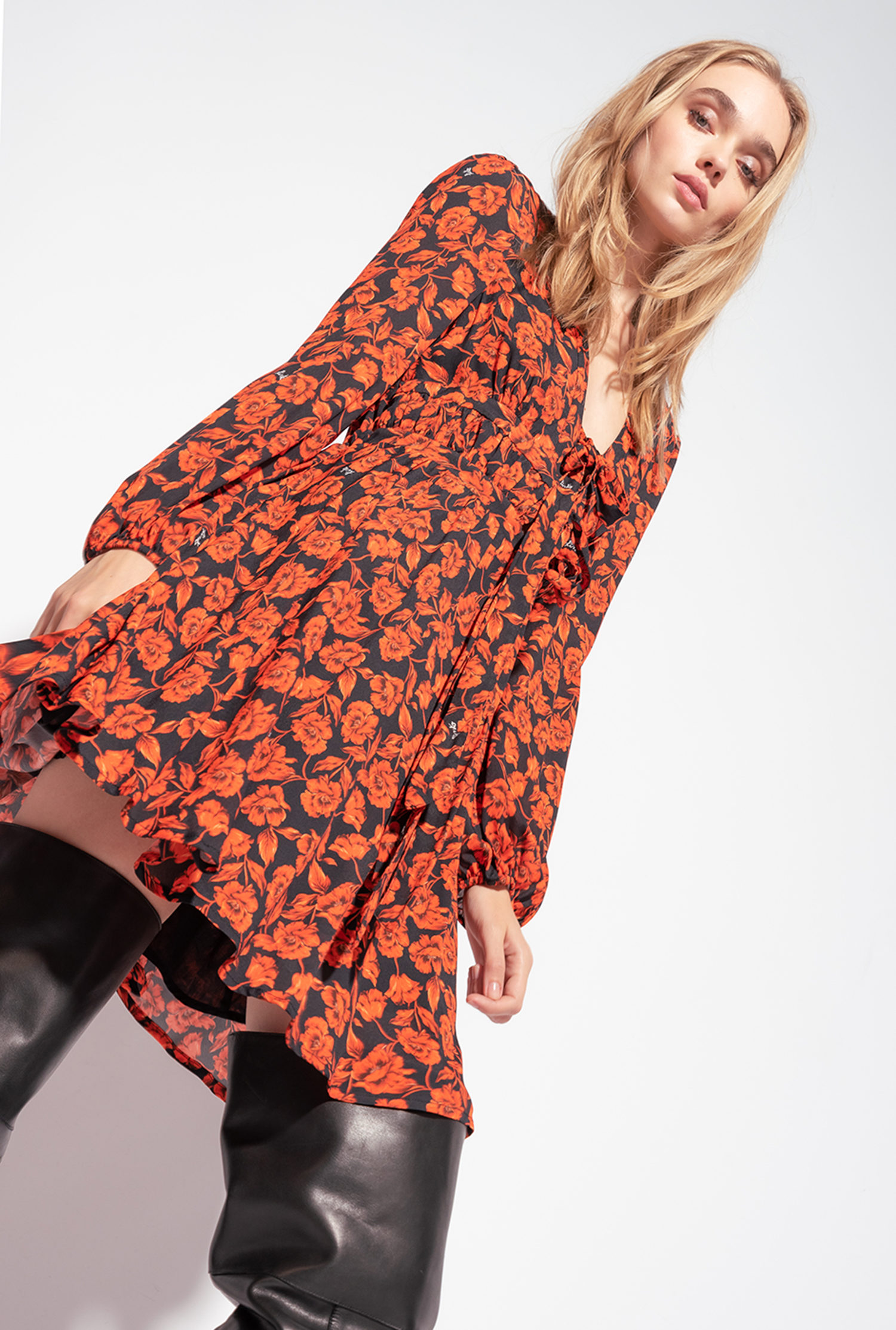 Two-tone floral mini dress