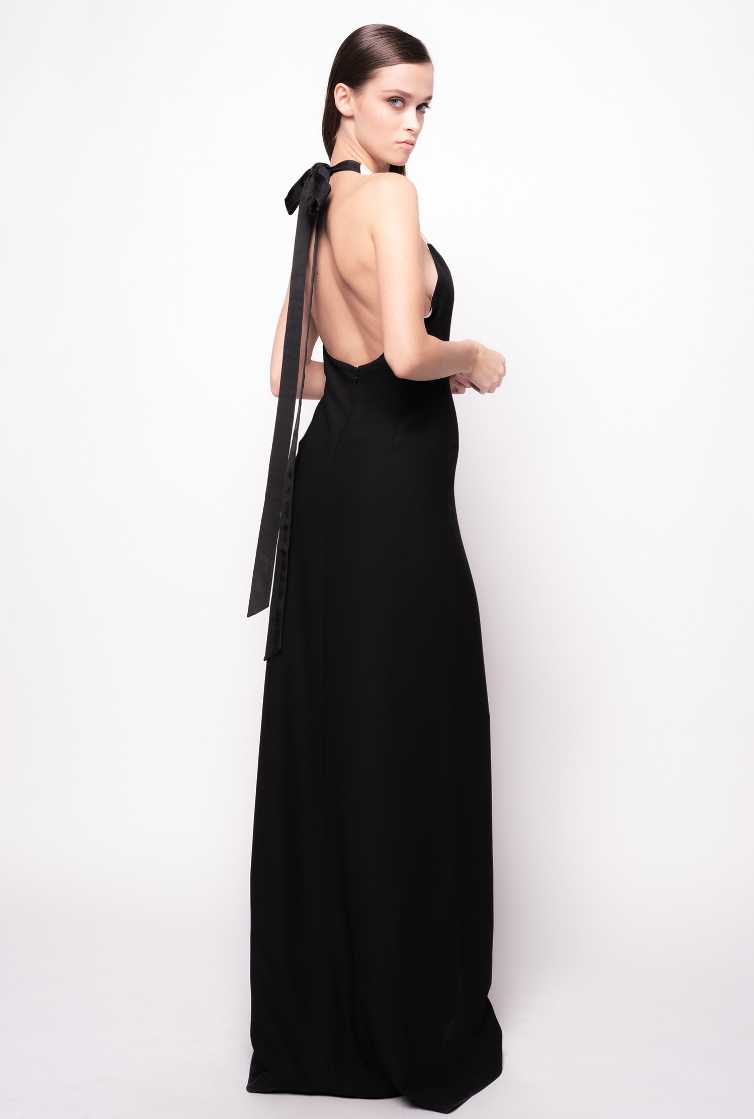 Long two-tone satin dress