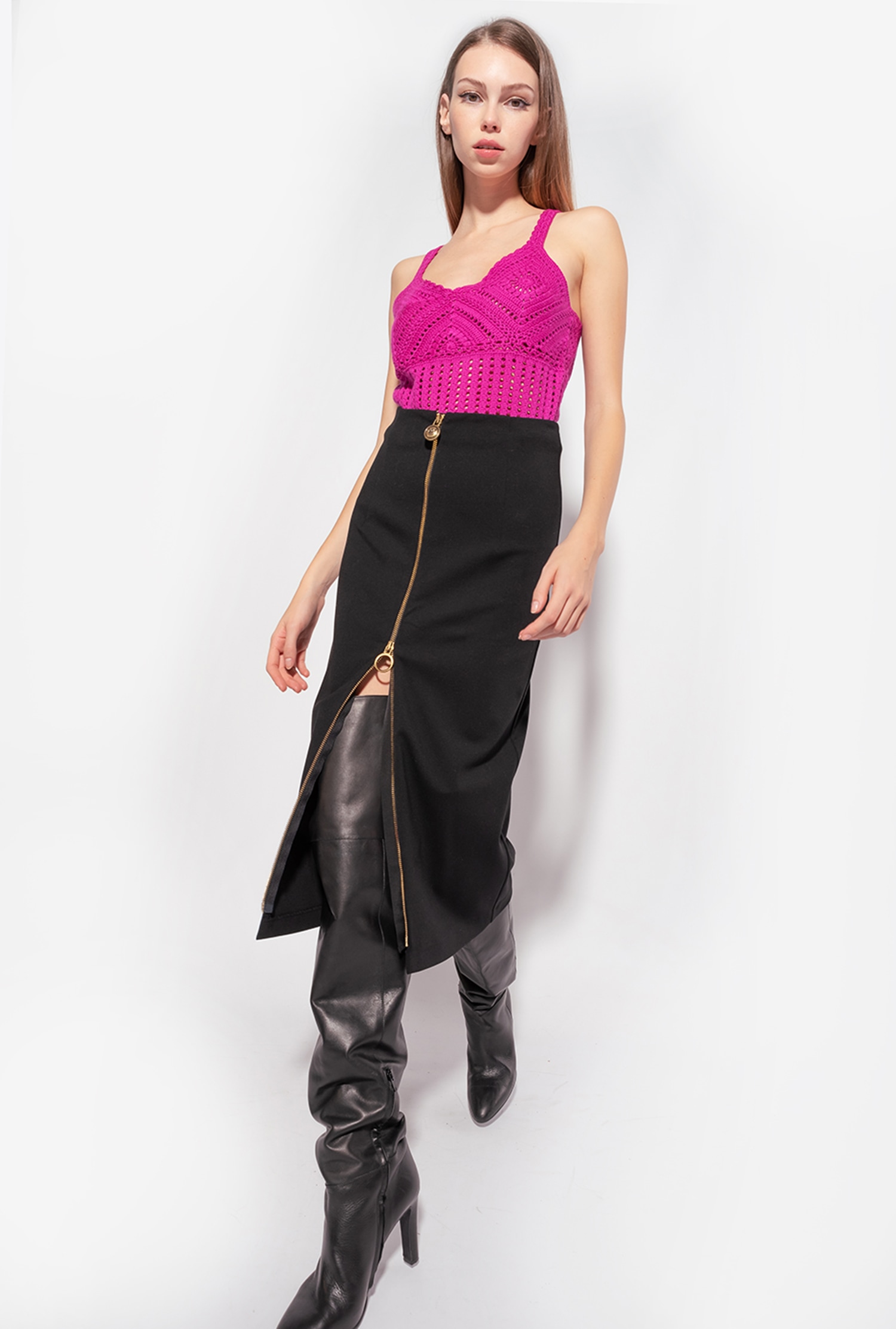 Calf-length skirt with zip