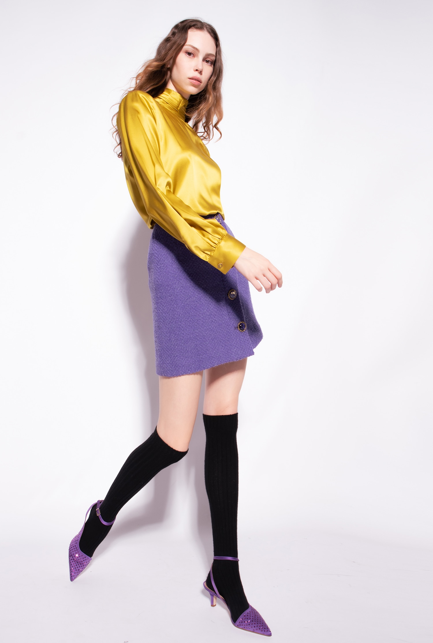 Stretch satin turtleneck blouse