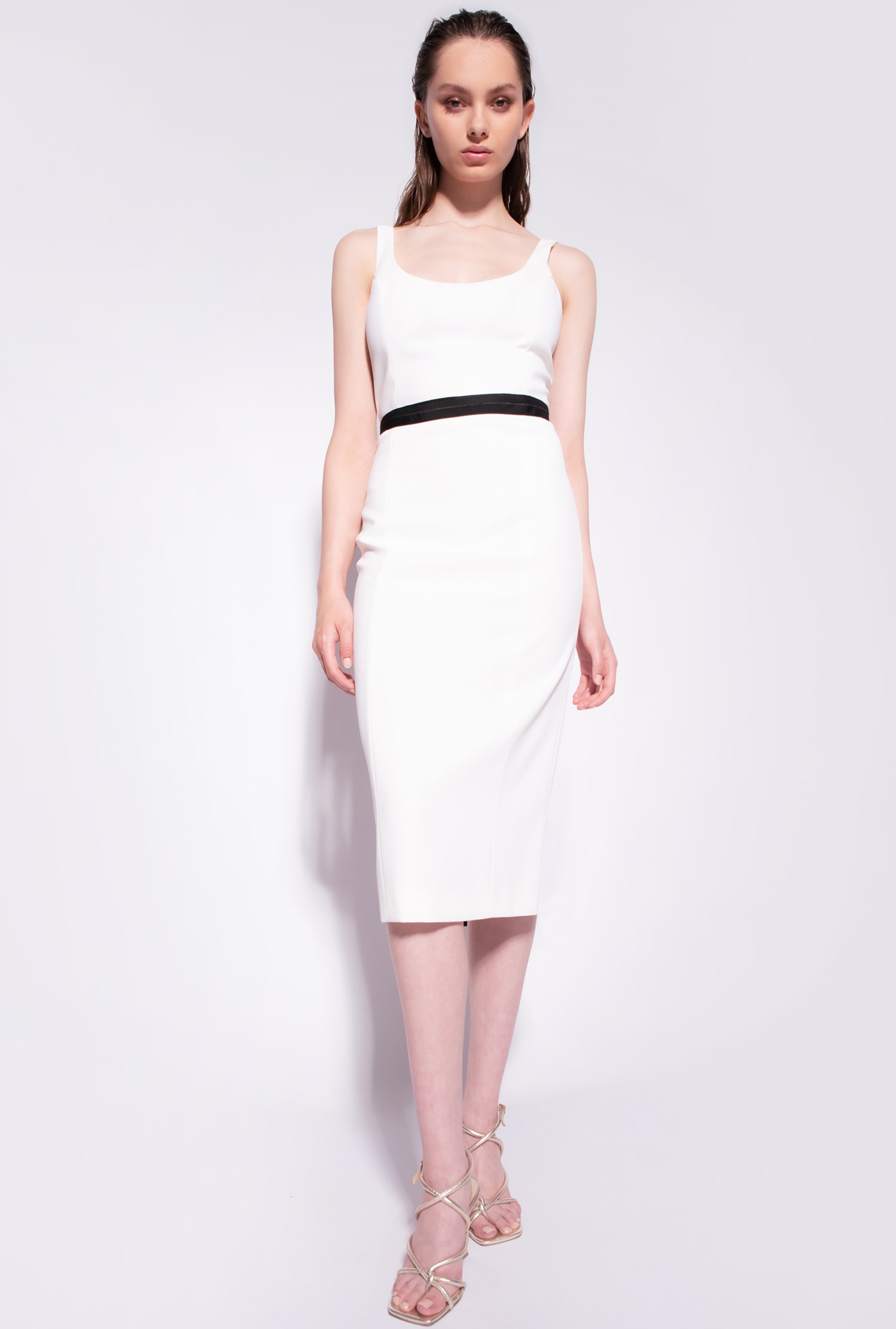 Calf-length dress with bow