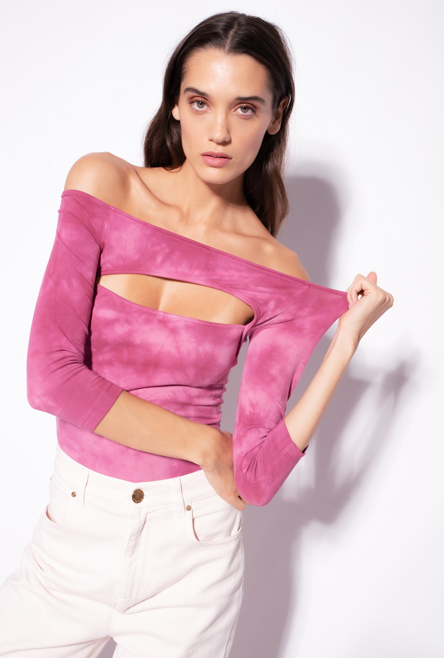 Tie-dye jersey sweater with 3/4 sleeves