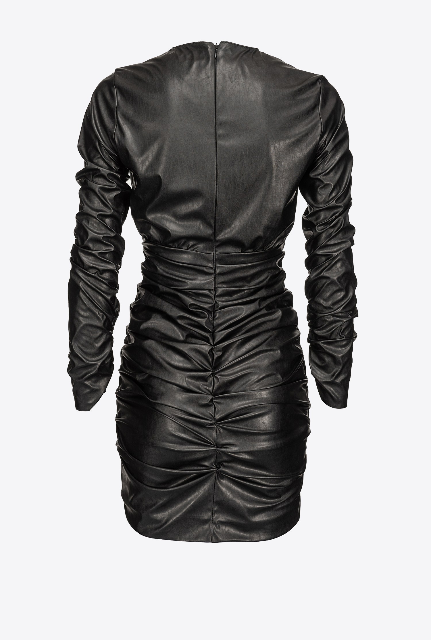 Leather-effect mini dress with gathering