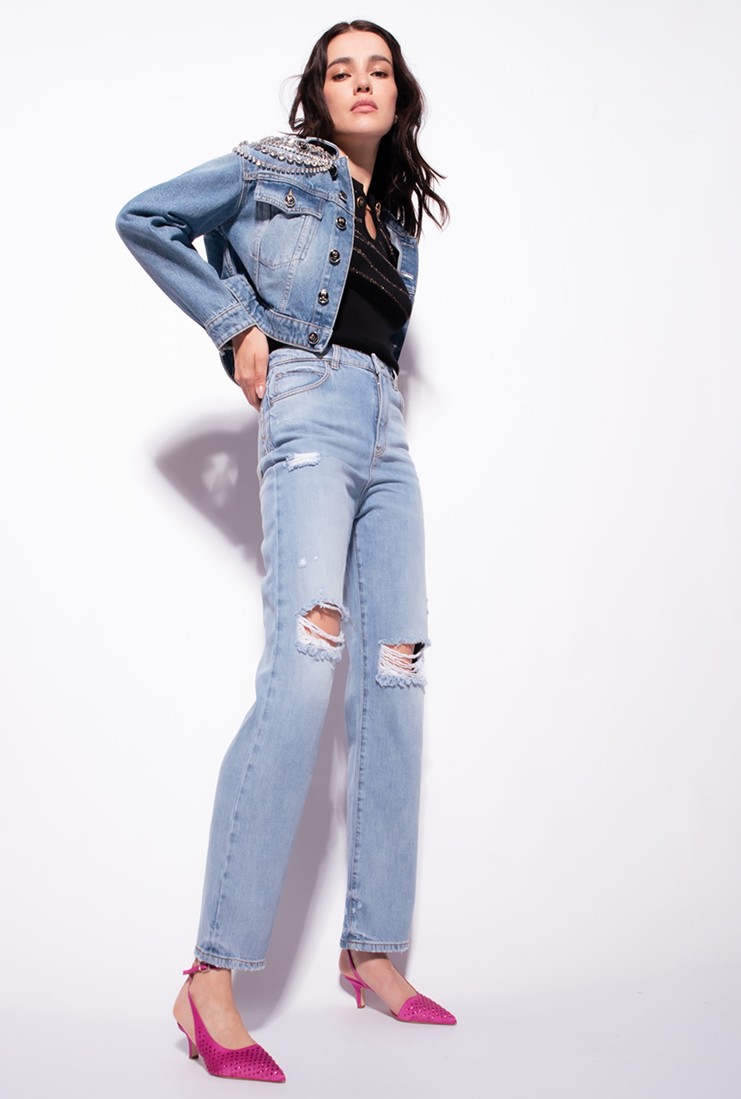 Long-sleeved lurex striped sweater