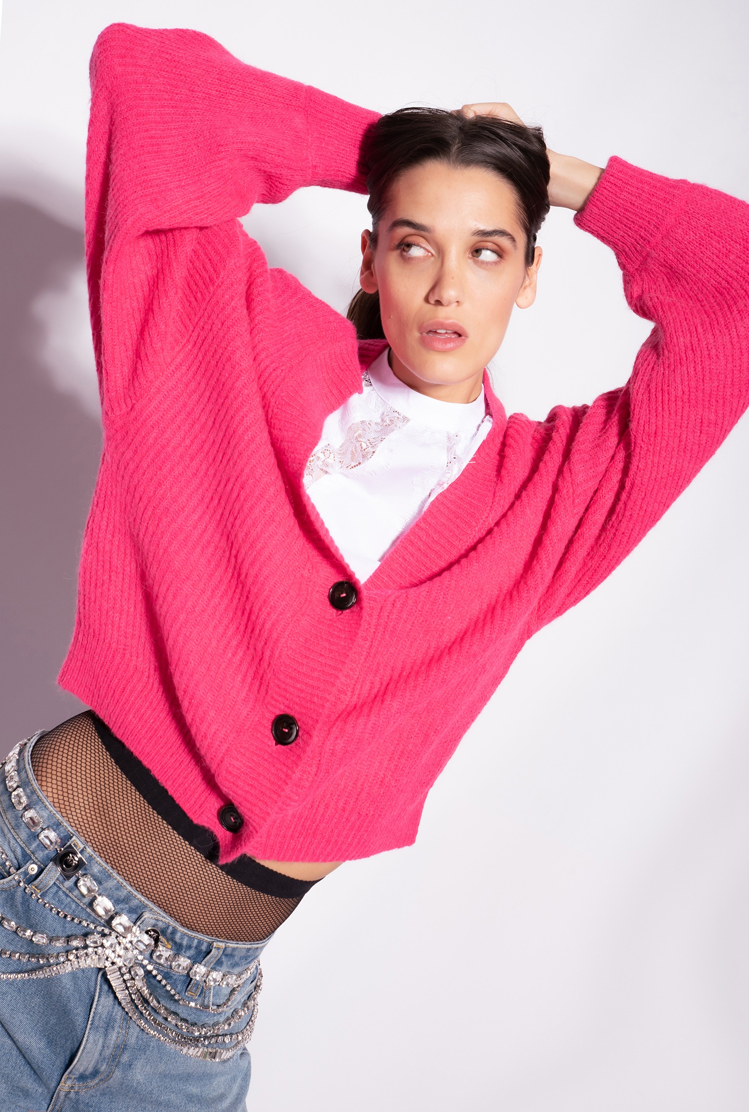 Cropped rib-knit cardigan