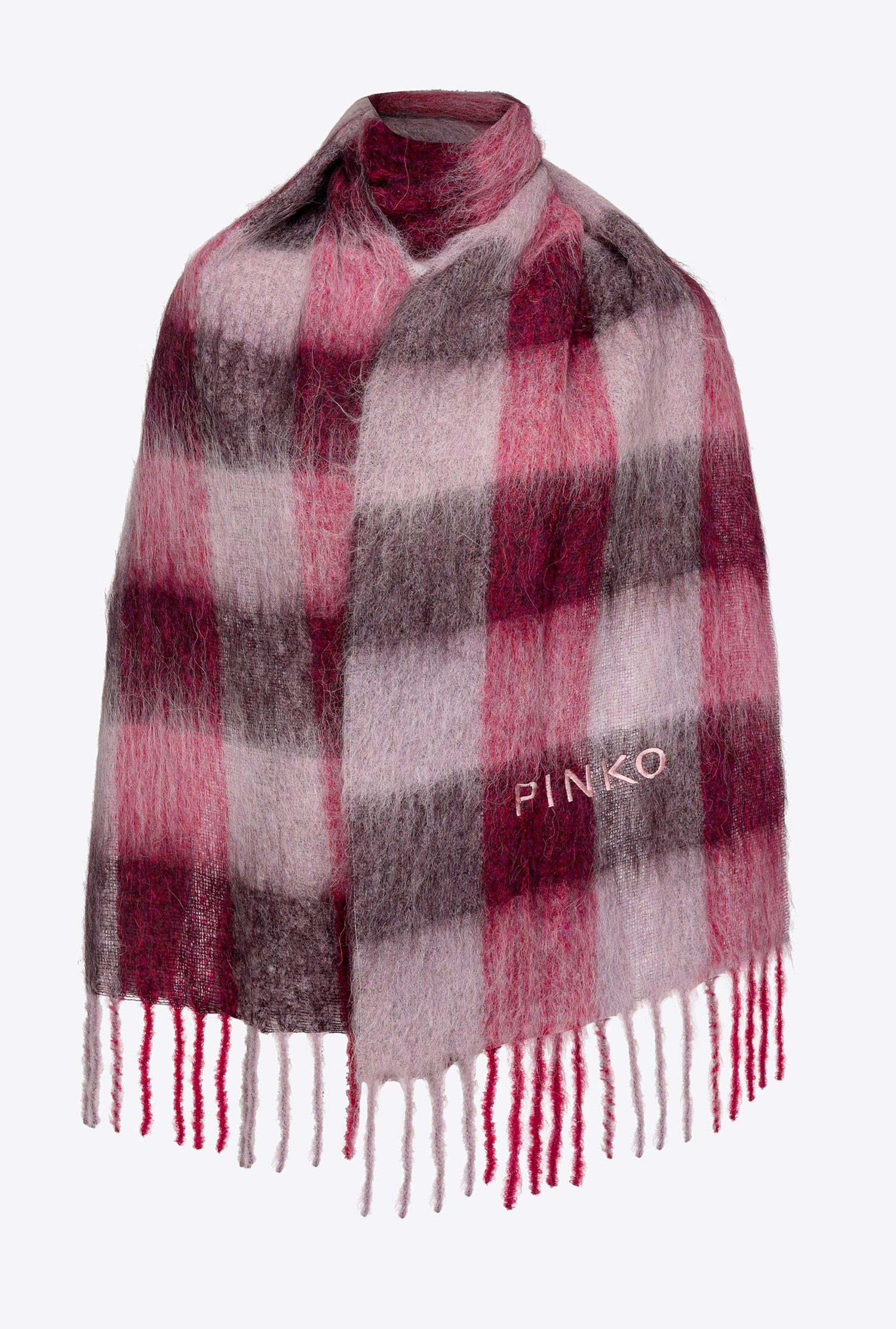 Check scarf with embroidery