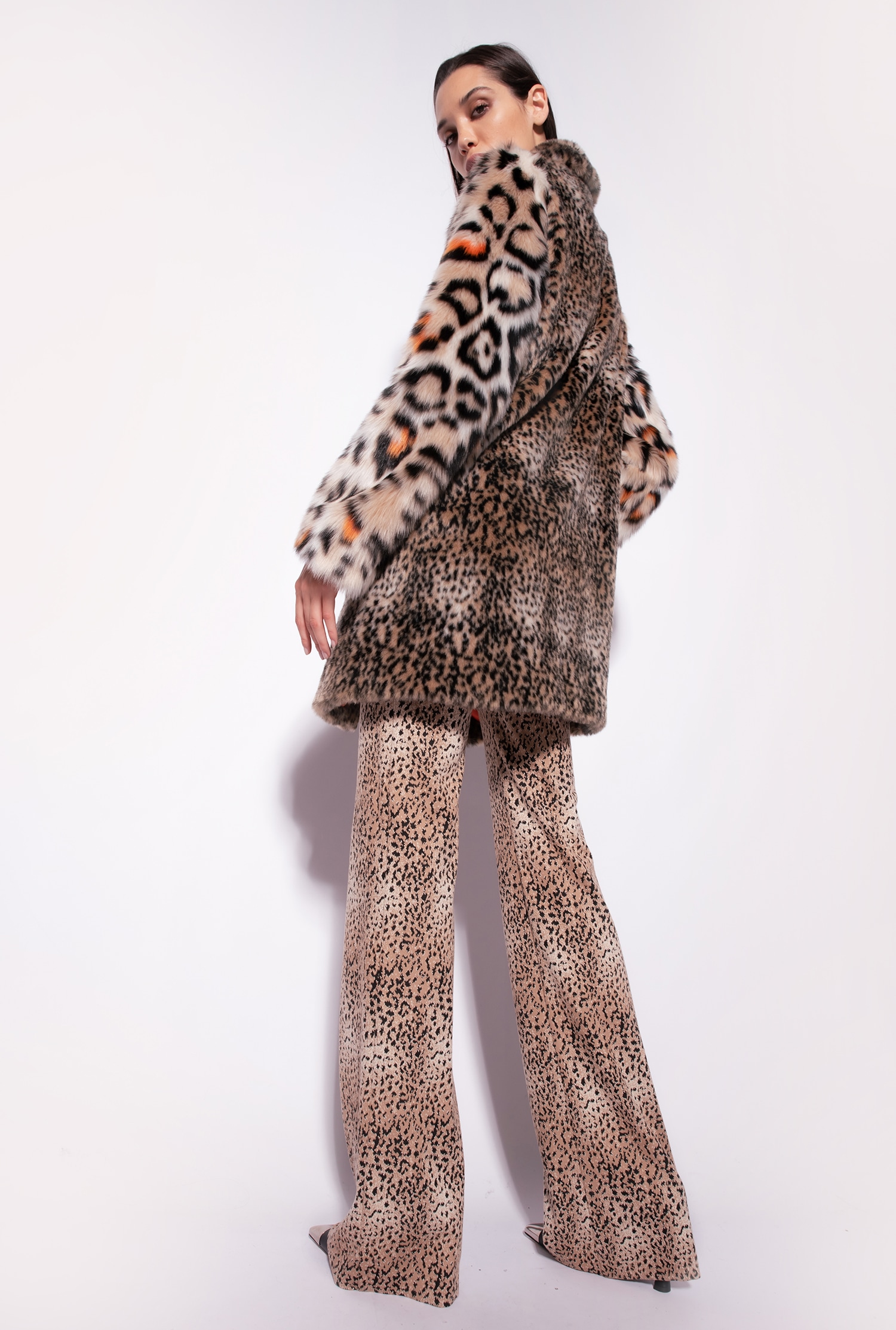 Animal-print faux-fur coat
