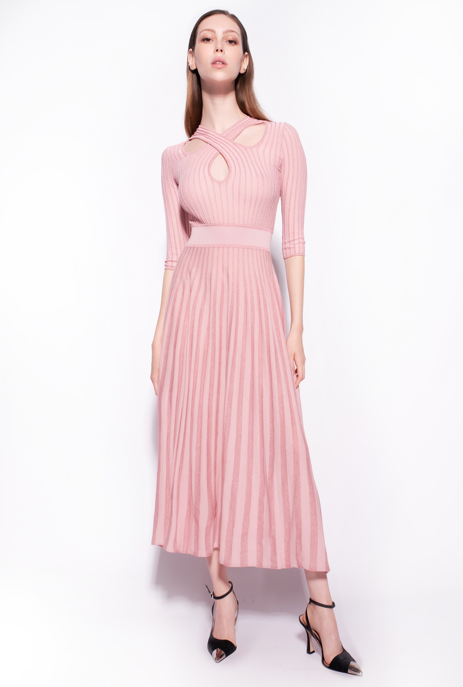 Two-tone knit midi dress