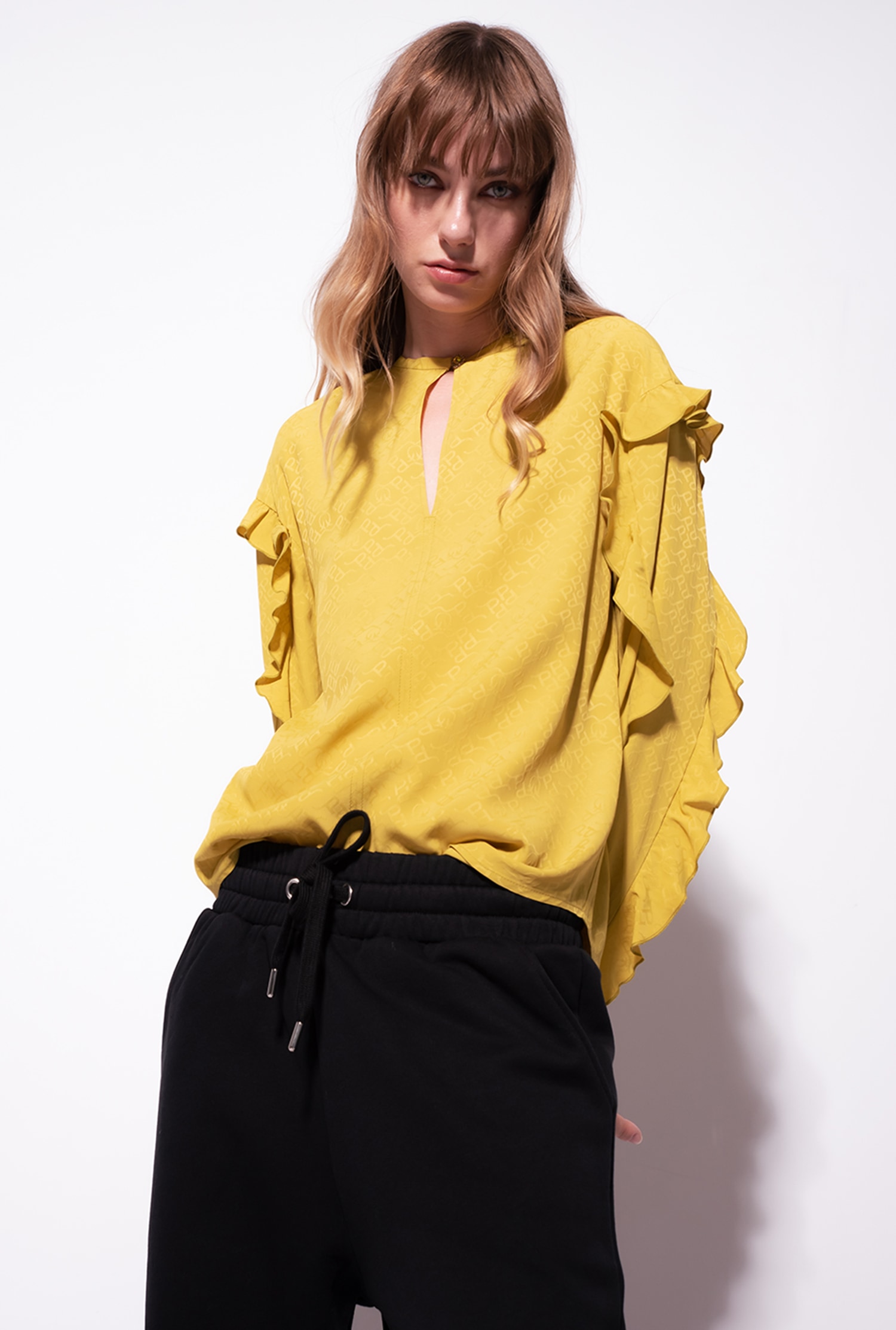 Silk jacquard blouse with logo