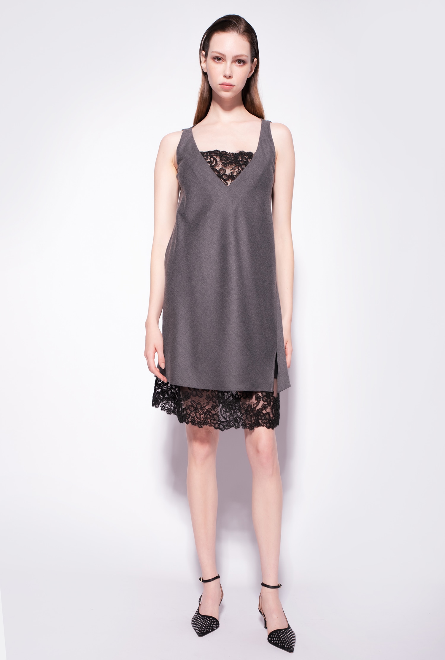 Mini flannel and lace sheath dress