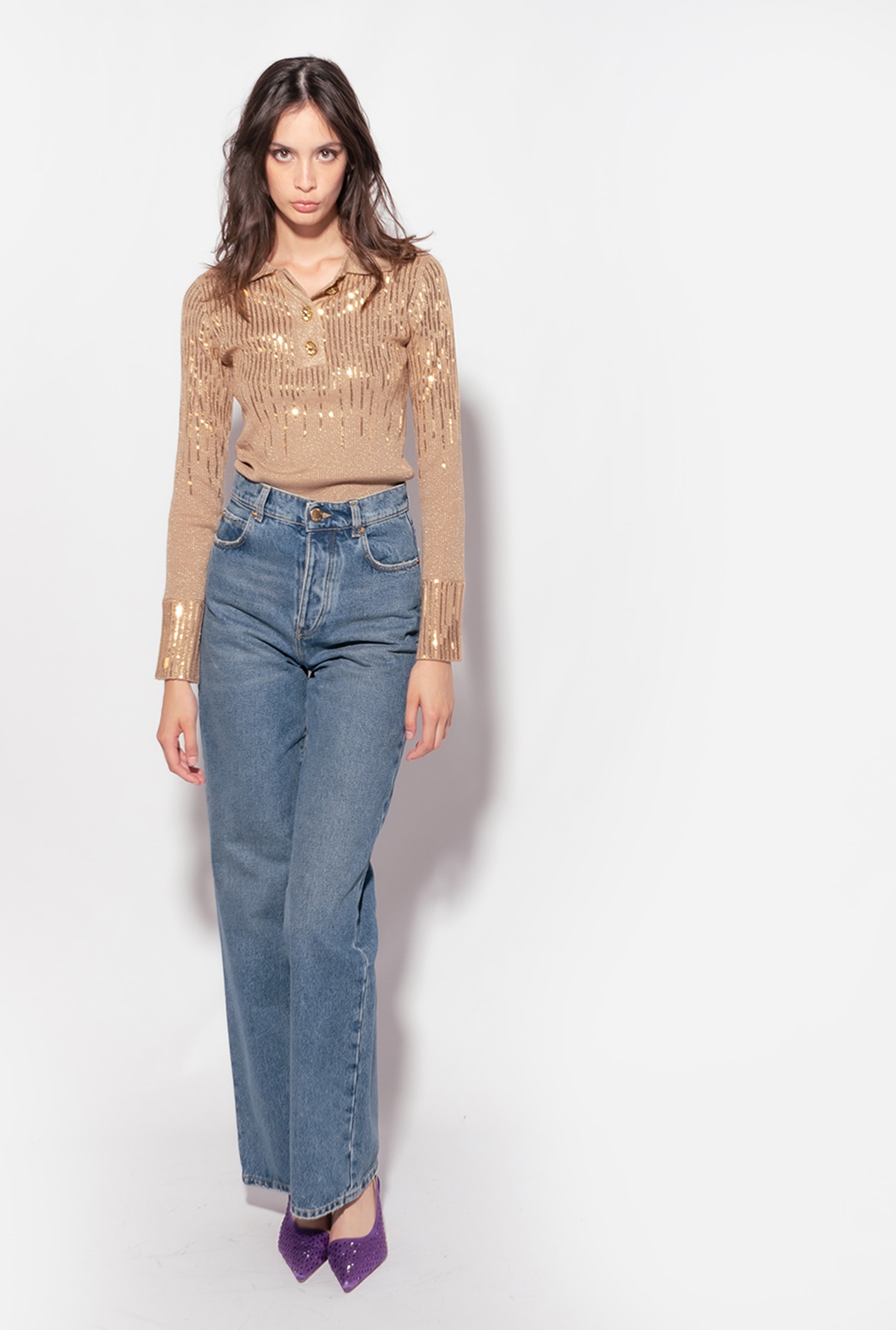 Rib-knit sweater with sequins