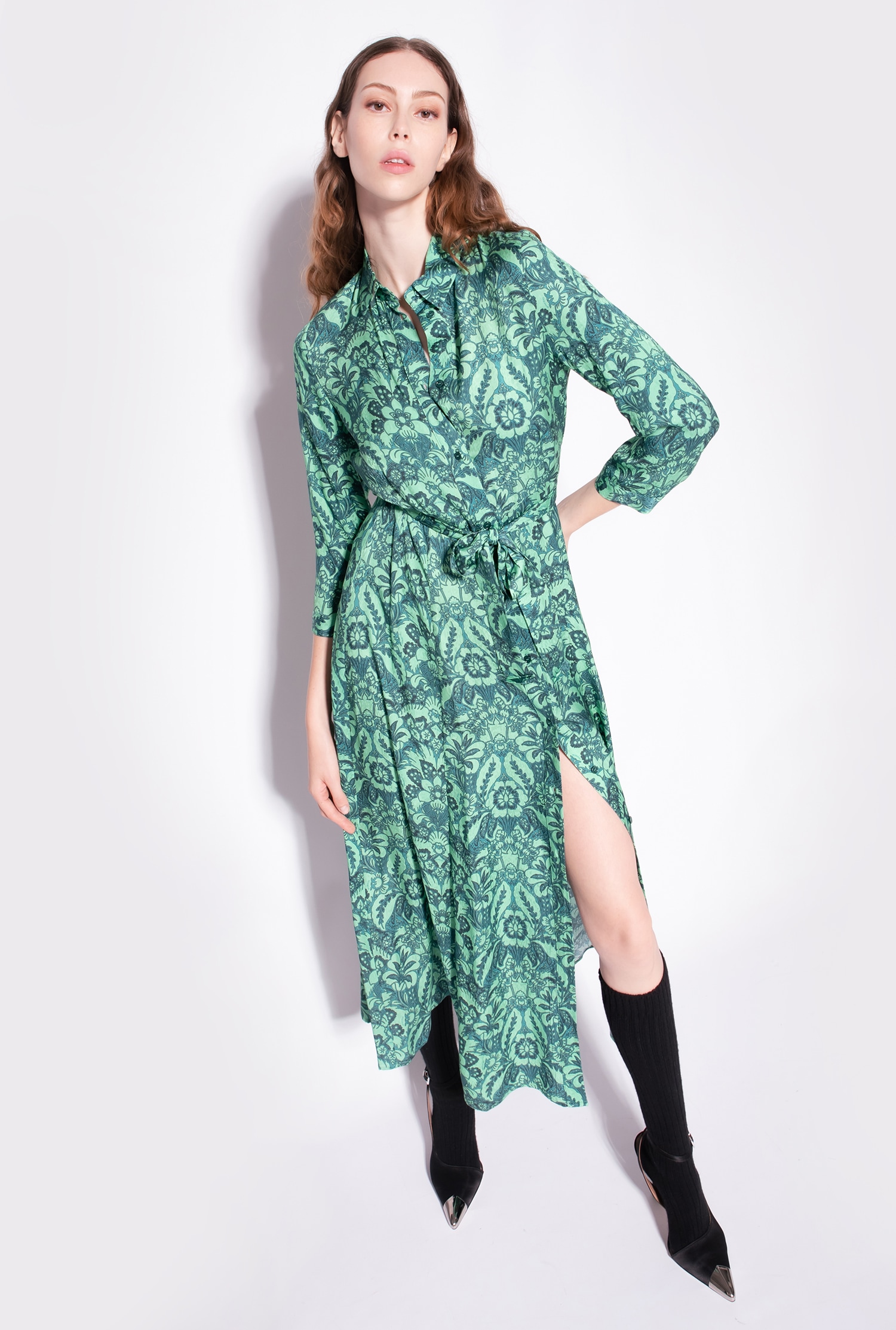 Long floral shirt dress