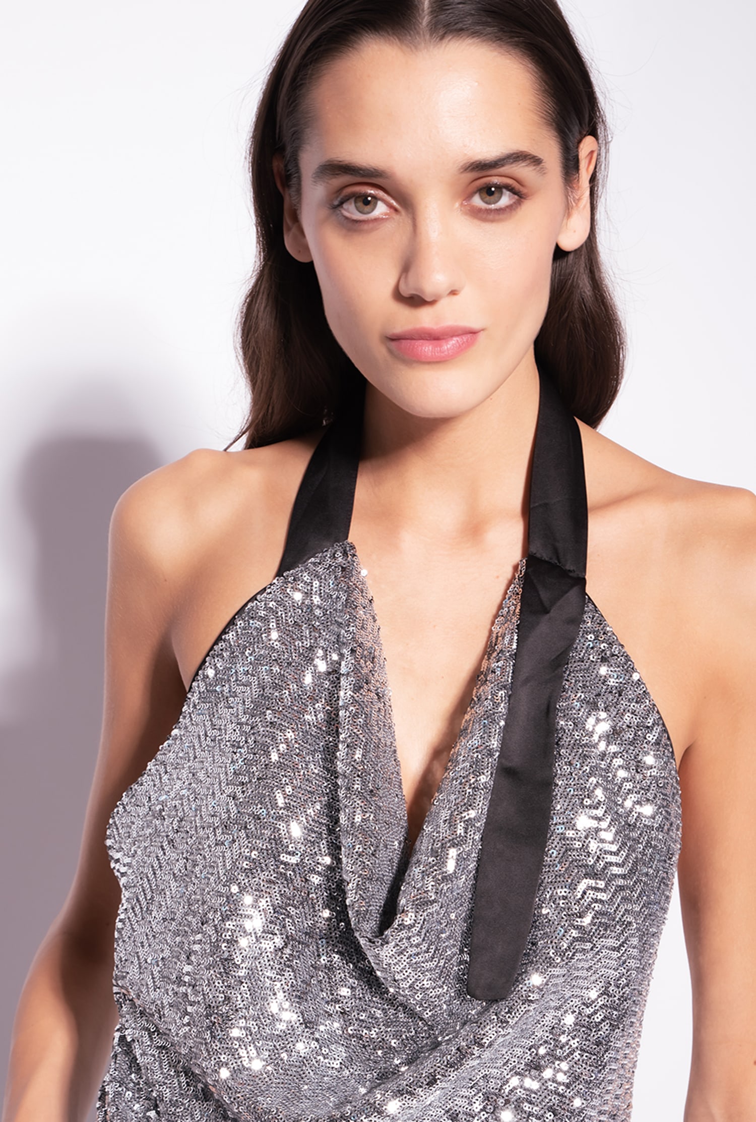 Chevron top with all-over sequin embellishment