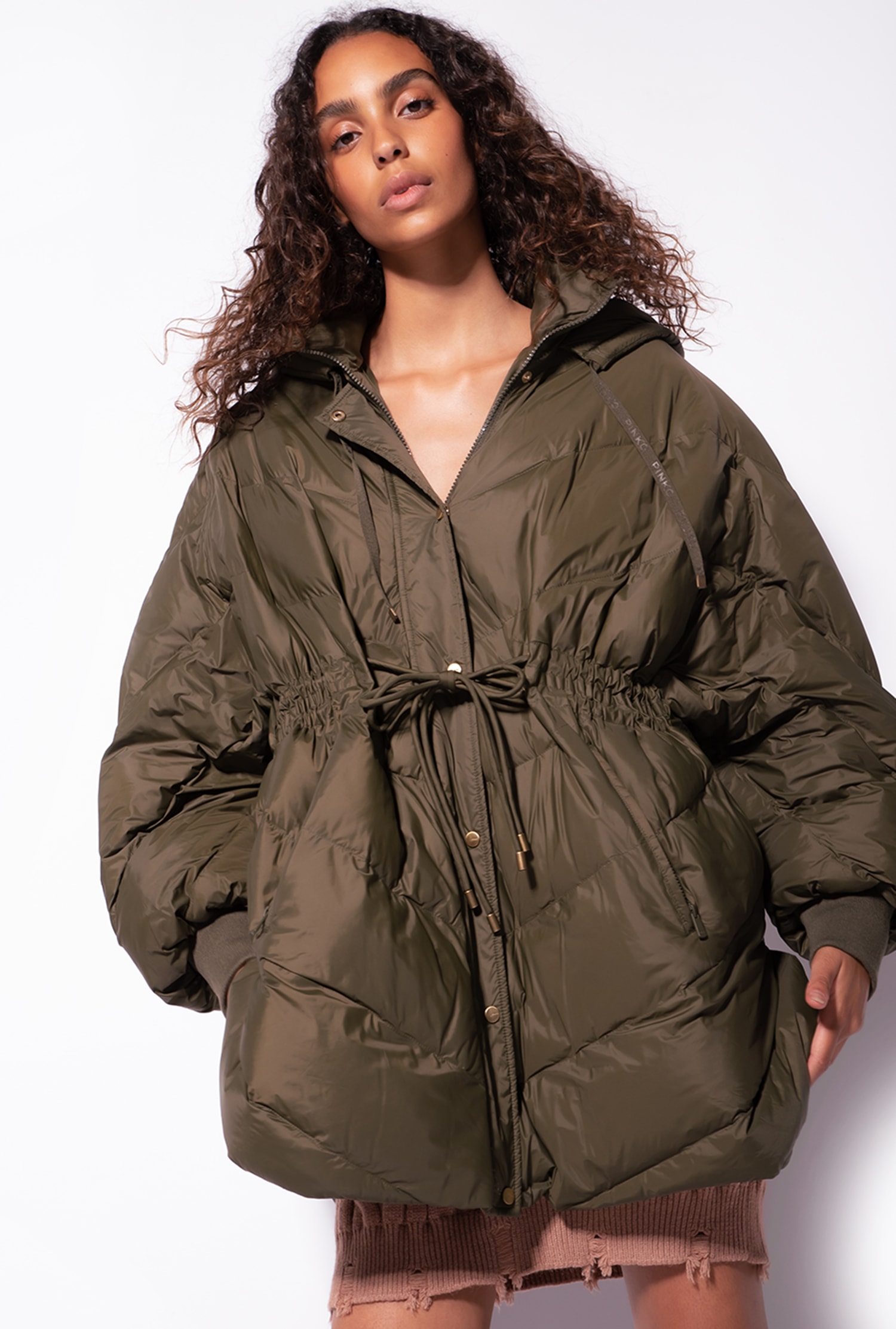 Midi technical canvas down jacket