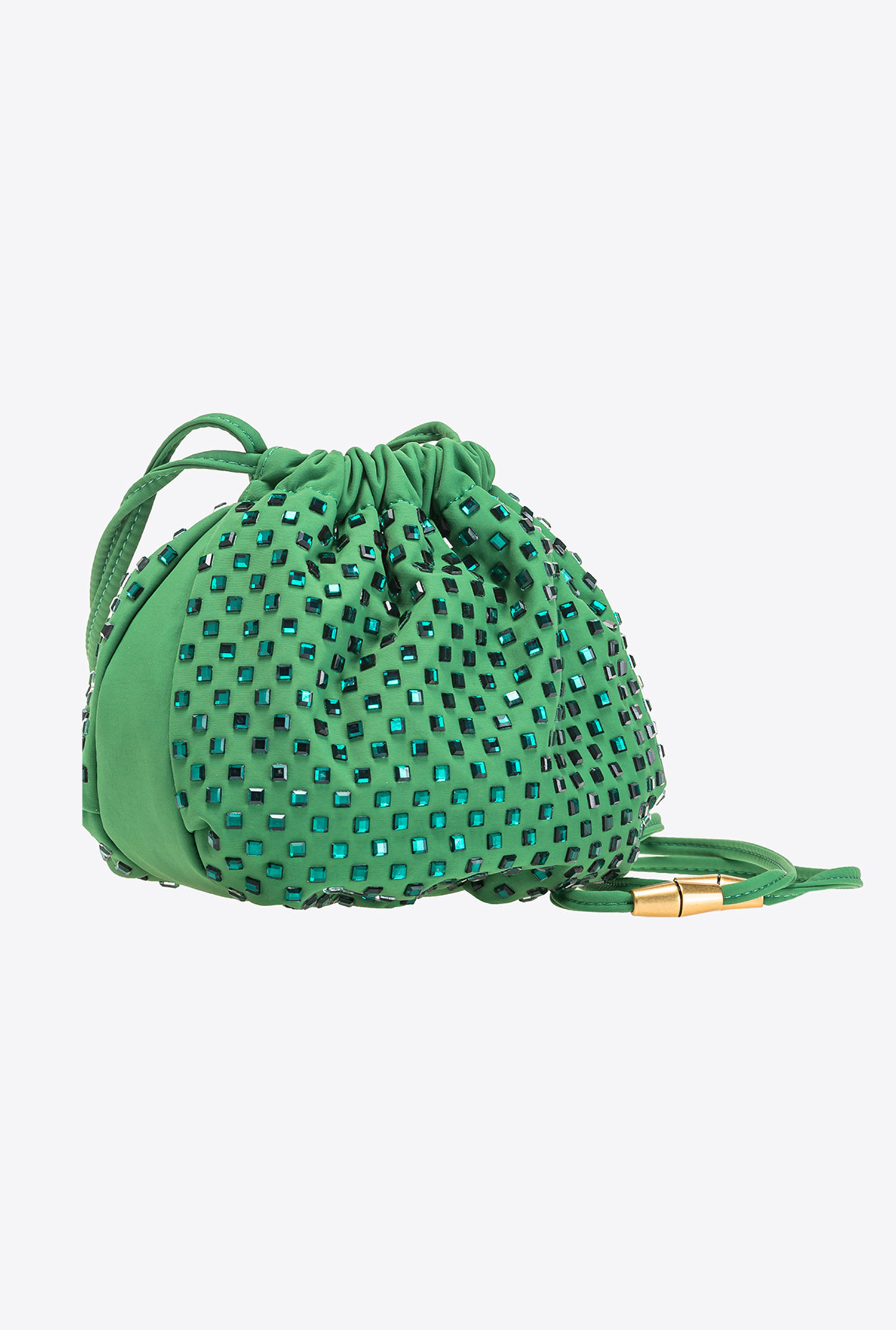 Satin mini bag with rhinestones all over