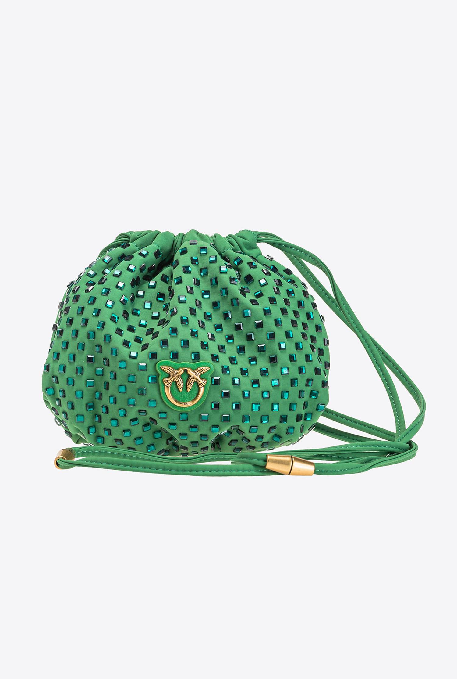 Satin mini bag with rhinestones all over