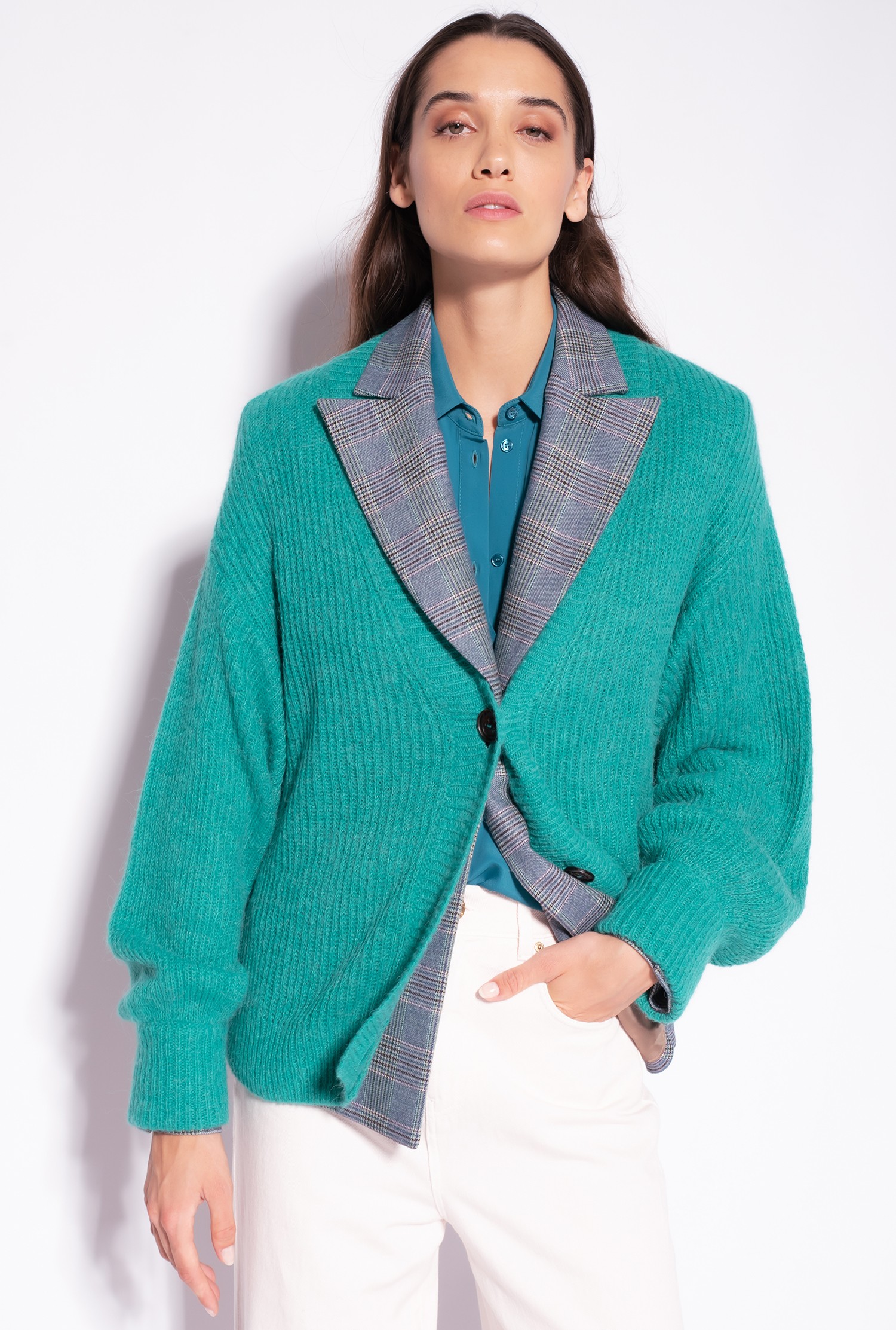 Cropped rib-knit cardigan