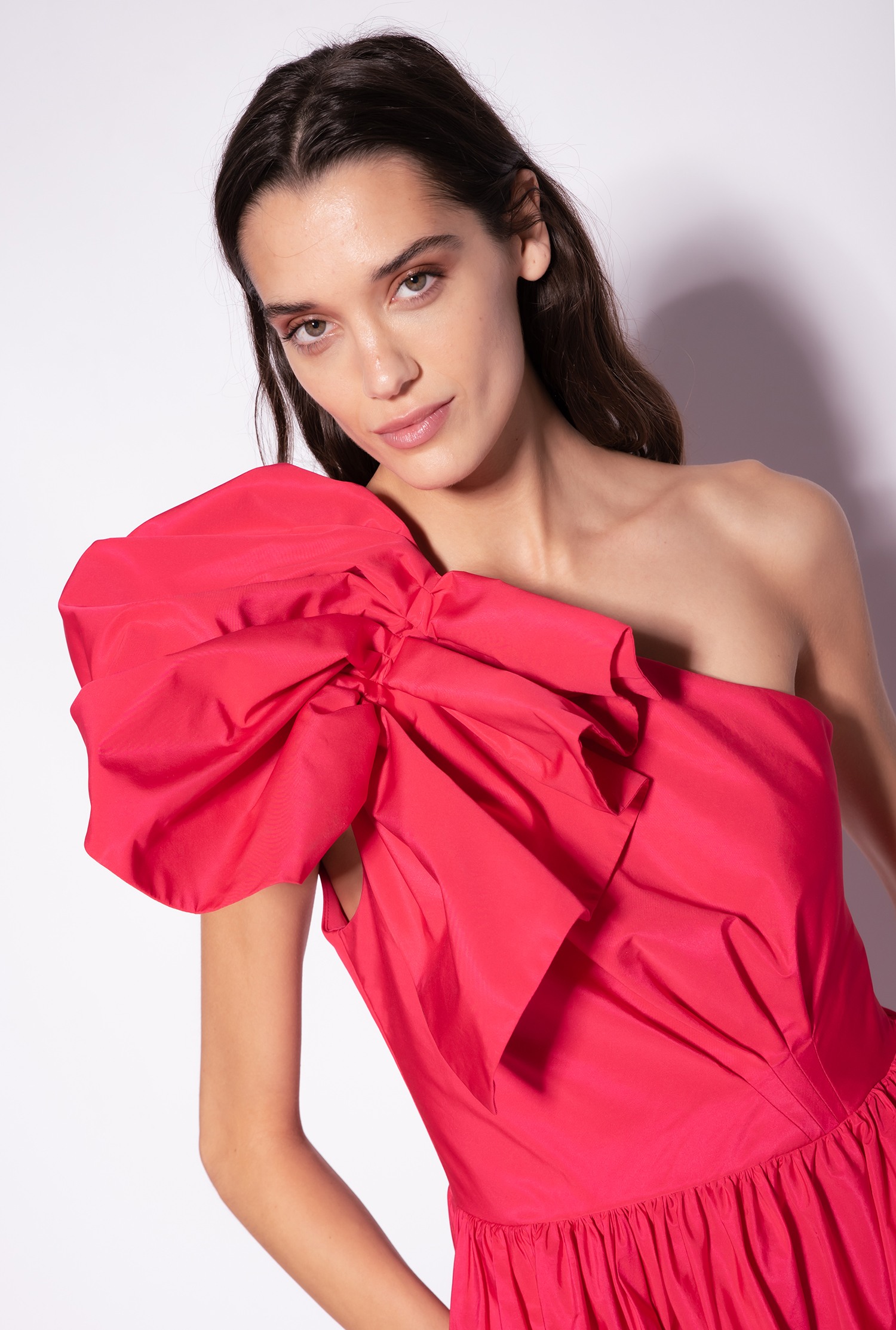 One-shoulder taffeta mini dress