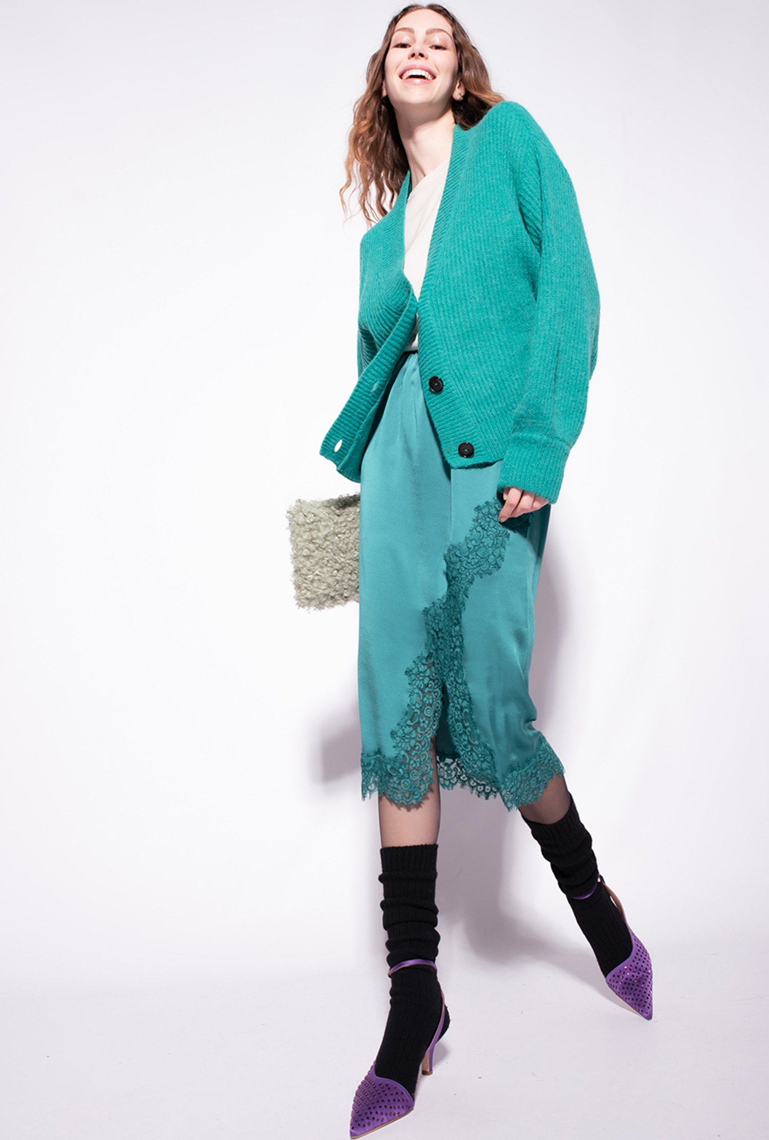 Satin and lace skirt