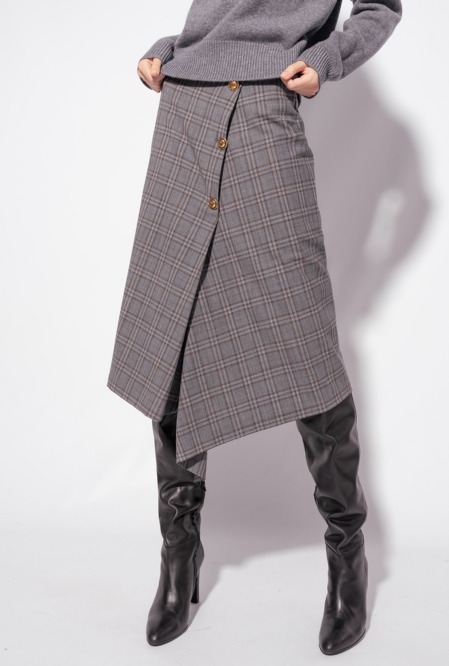 Calf-length check skirt