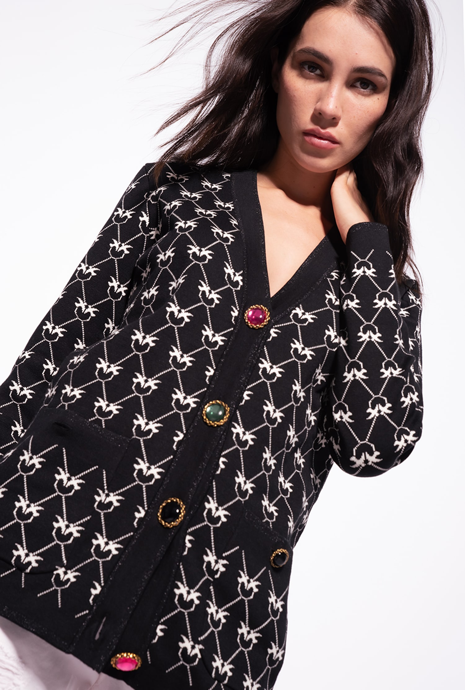 Monogram cardigan with jewel buttons
