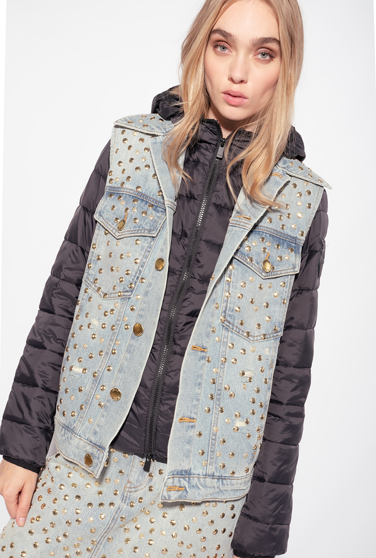 Denim vest with studs
