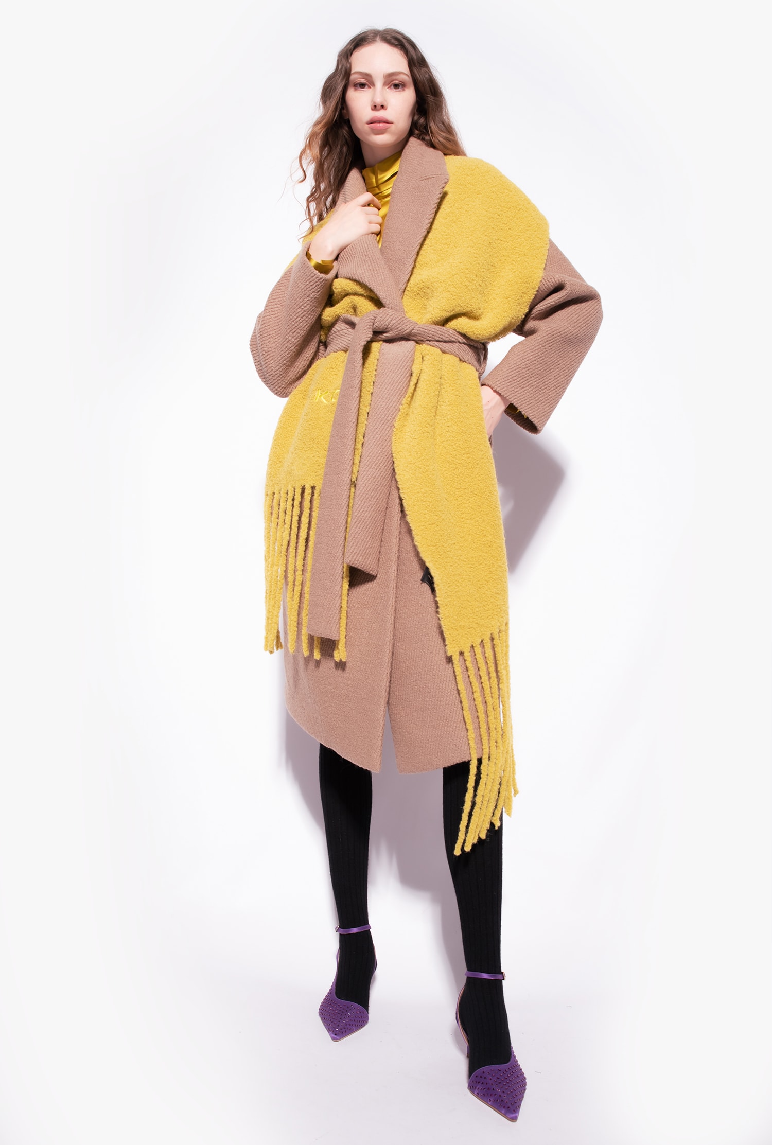 Bouclé wraparound coat