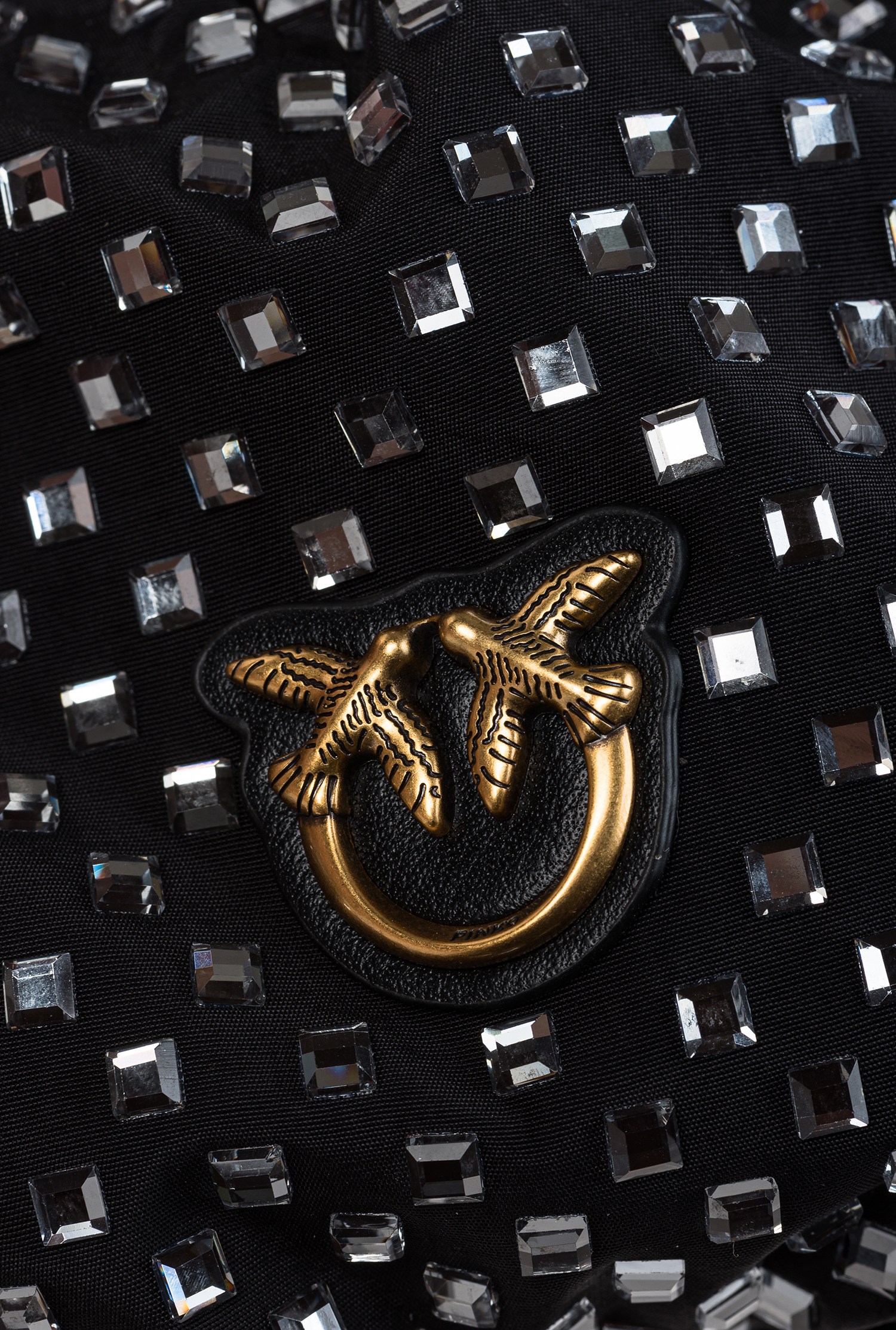 Satin mini bag with rhinestones all over