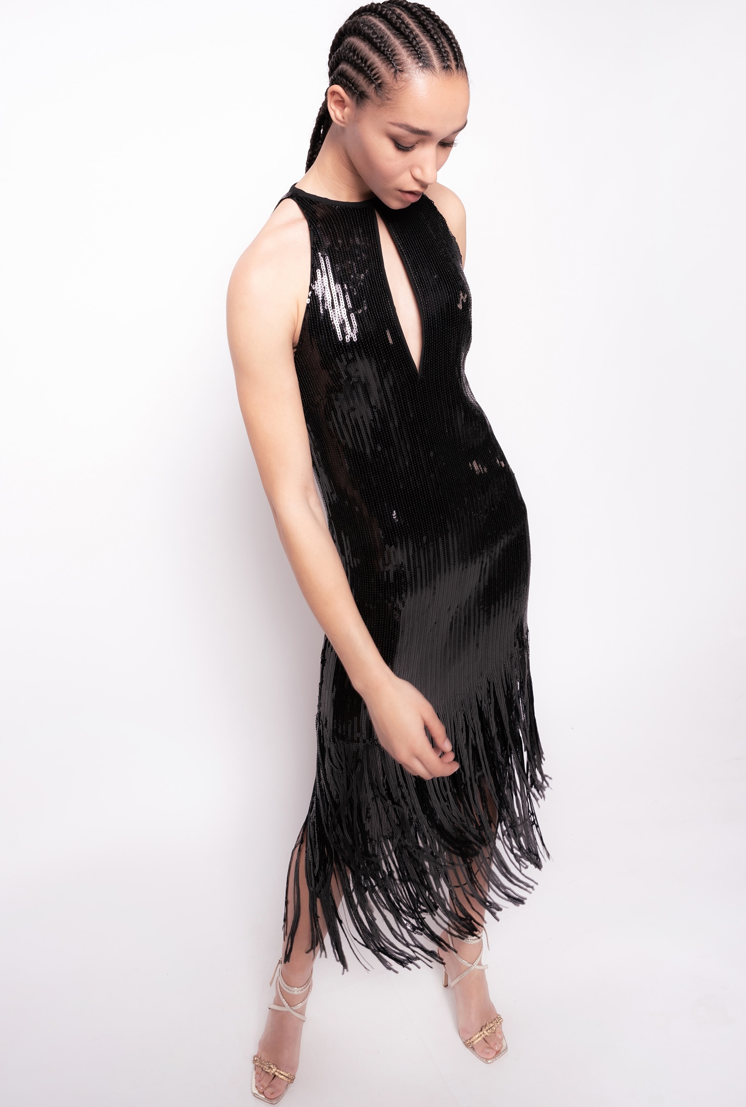 Fully sequinned dress with fringing