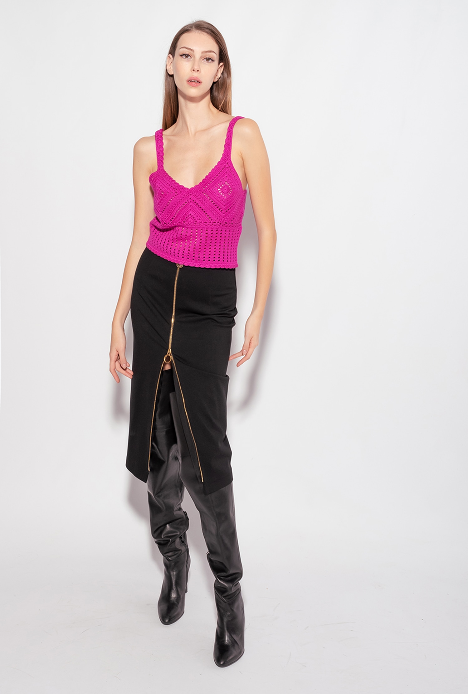 Calf-length skirt with zip