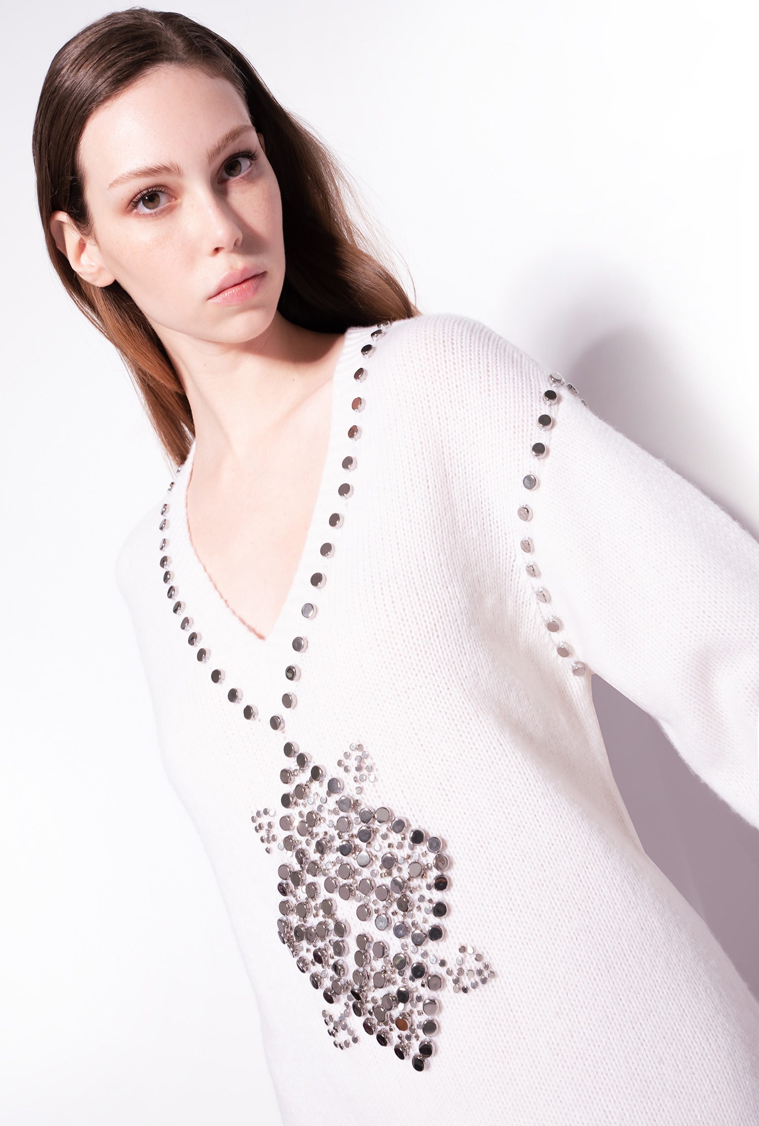 Knit dress with metal embellishment