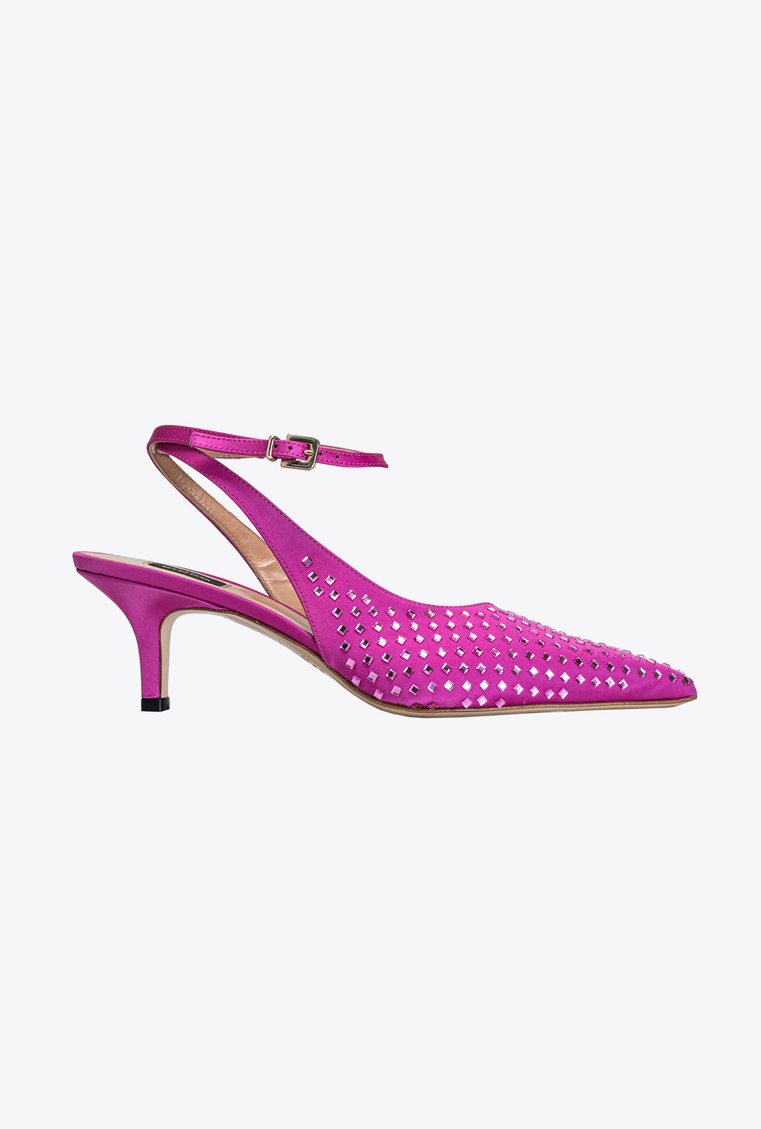 Satin slingbacks with rhinestones