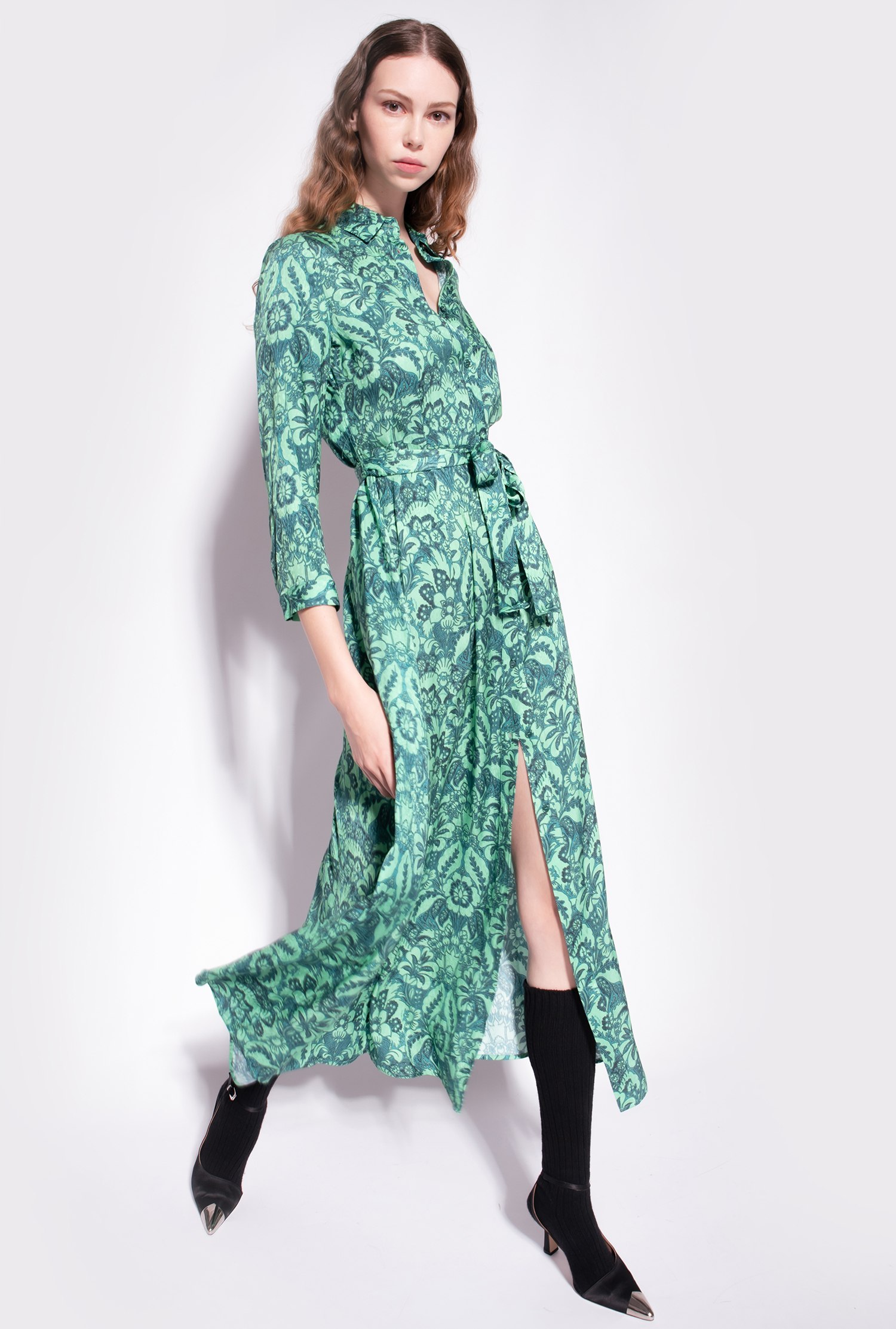 Long floral shirt dress