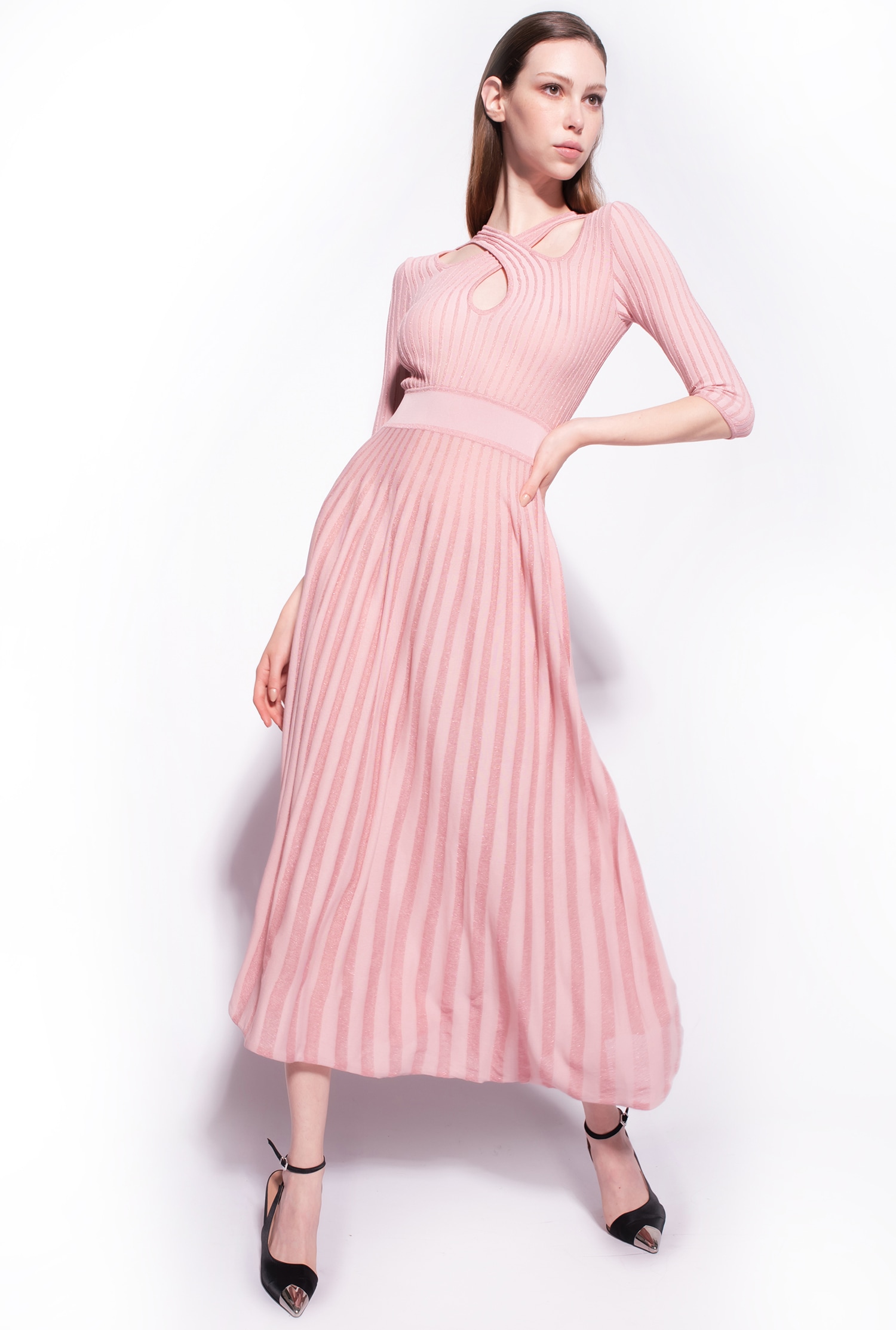 Two-tone knit midi dress
