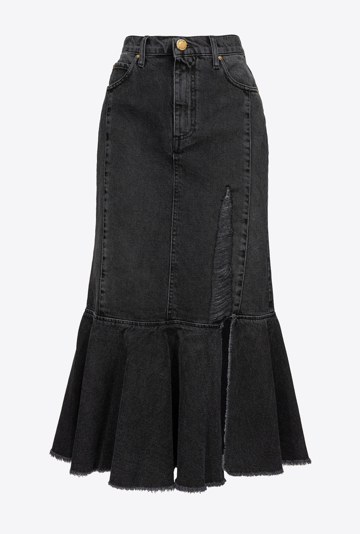 Black denim midi skirt