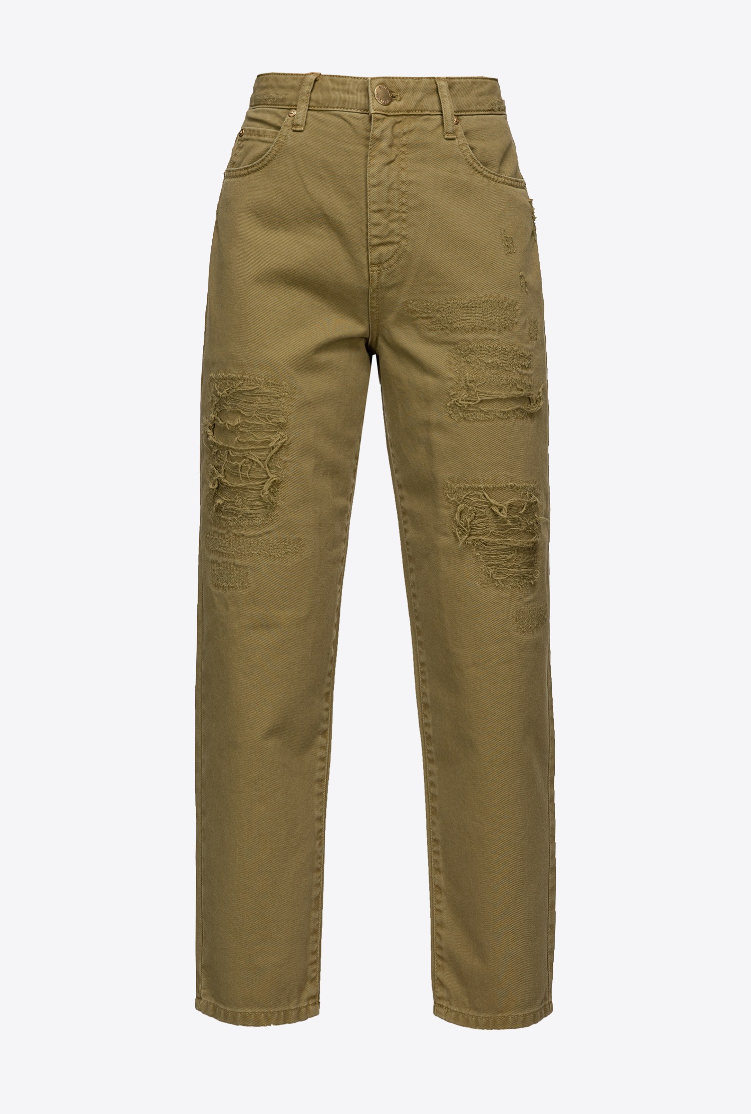 Mom-fit trousers in ripped bull fabric