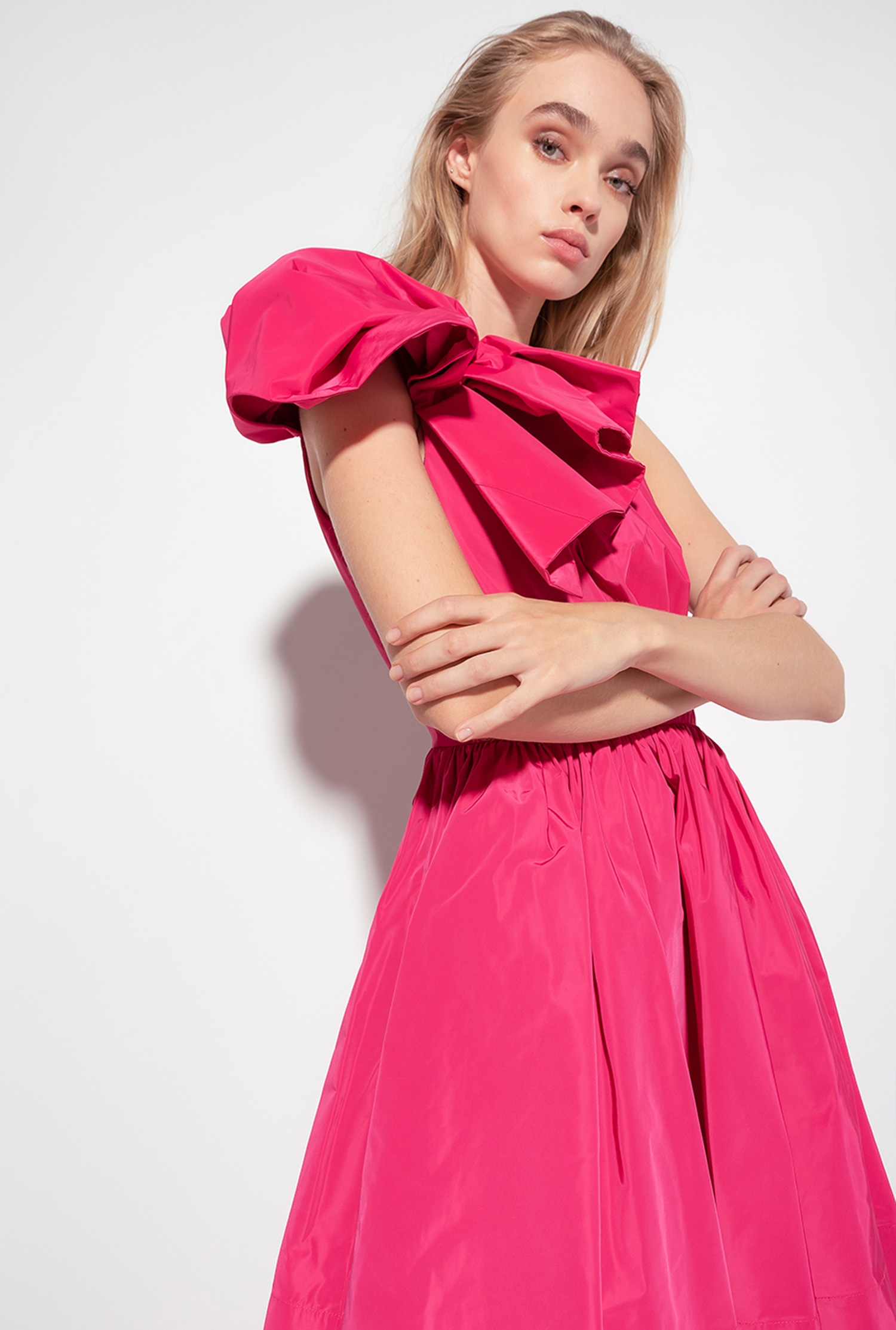 One-shoulder taffeta mini dress