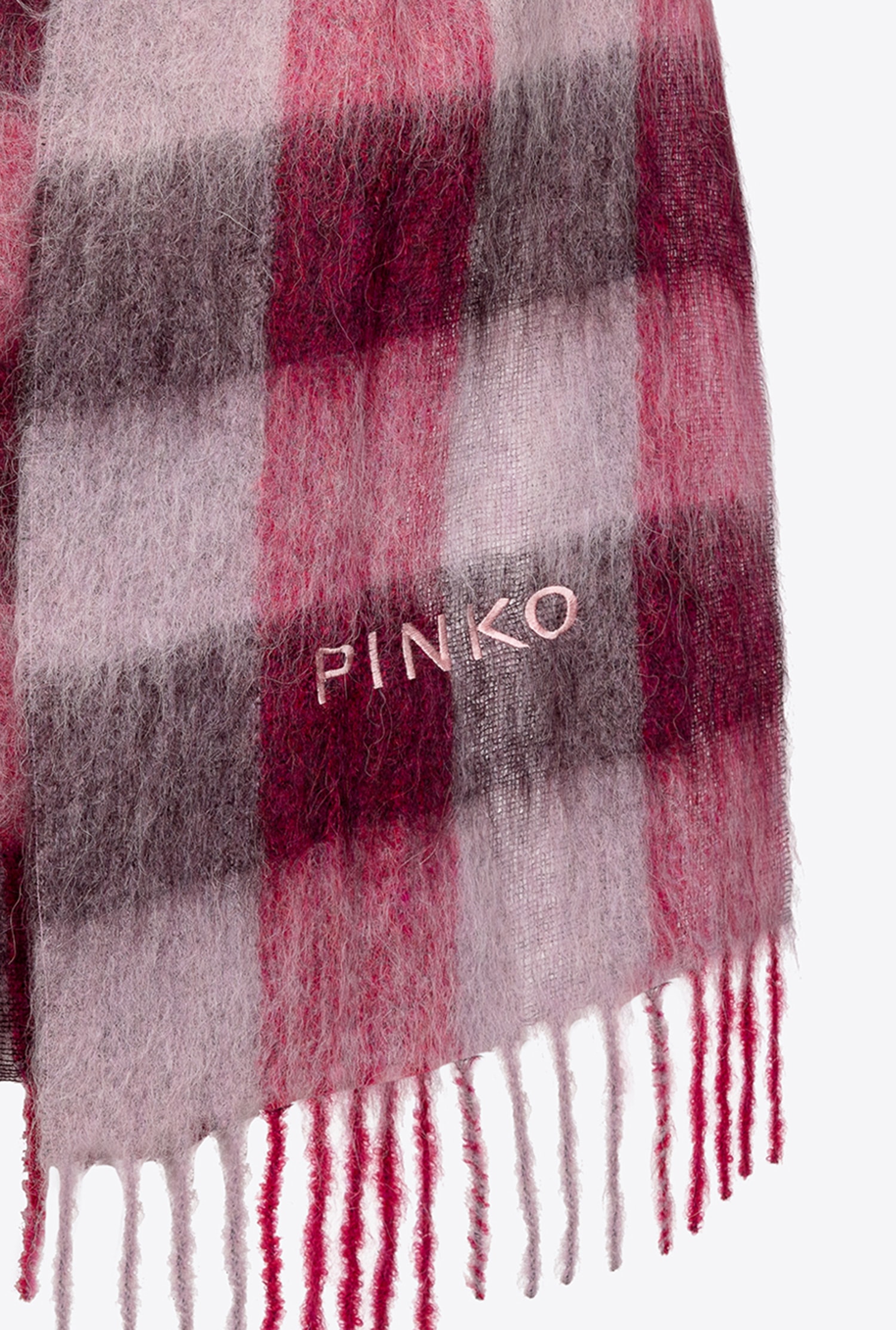 Check scarf with embroidery