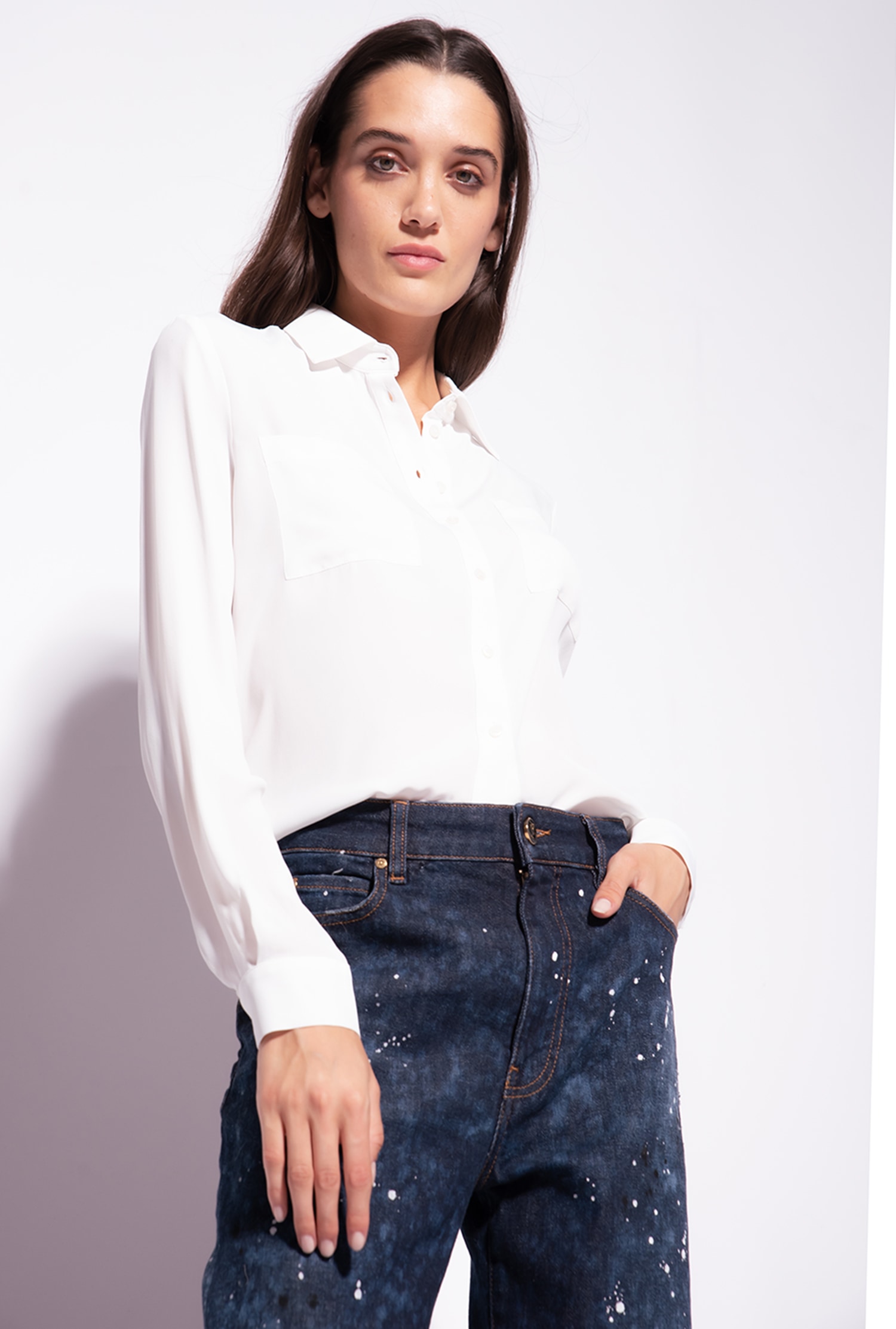 Silk-blend shirt with breast pocket