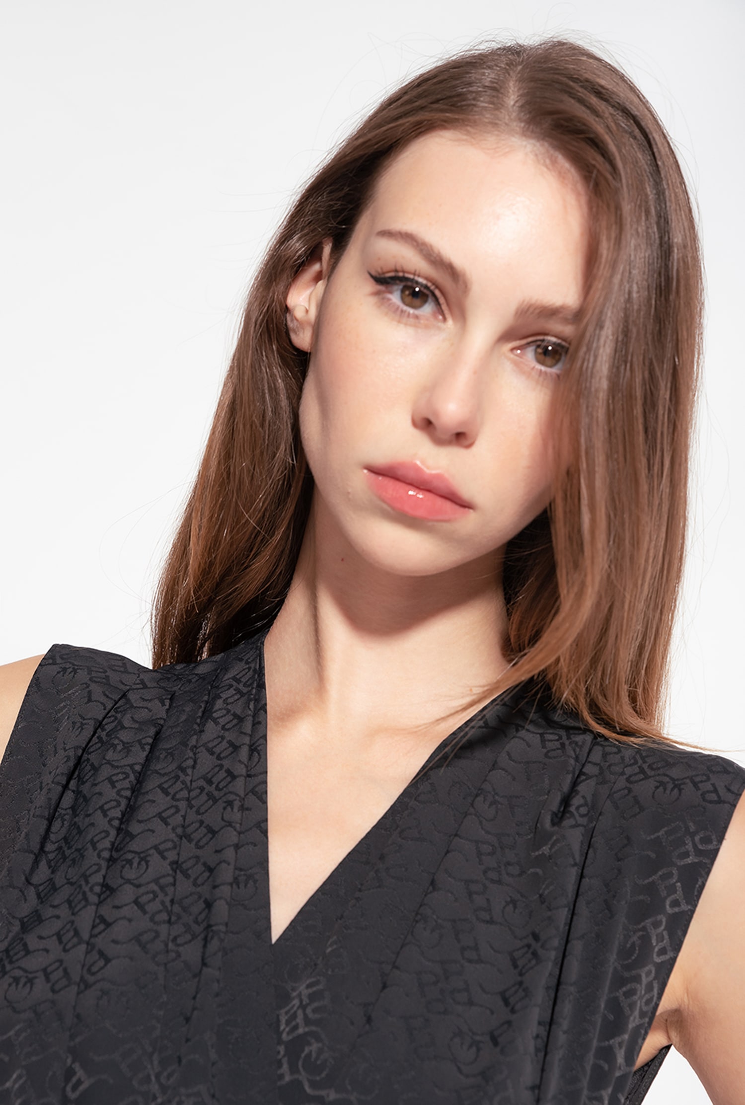 INES 12 CREPE DE CHINE BODYSUIT WITH JACQUARD LOGO