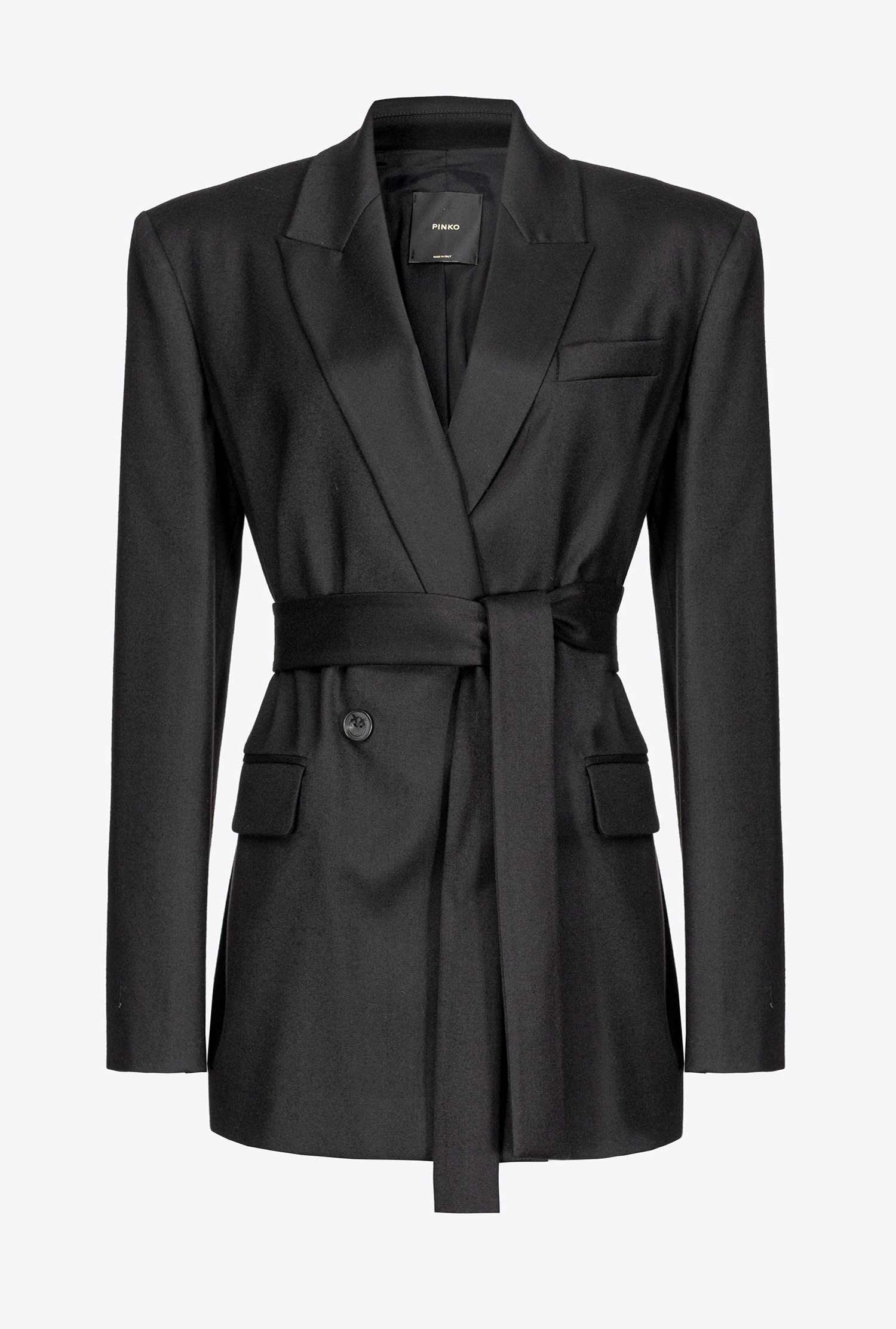 Flannel blazer with belt