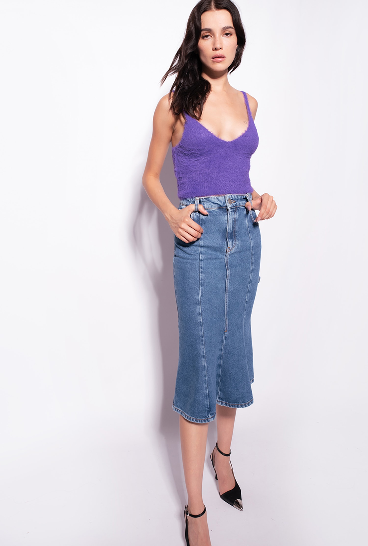 Denim midi skirt