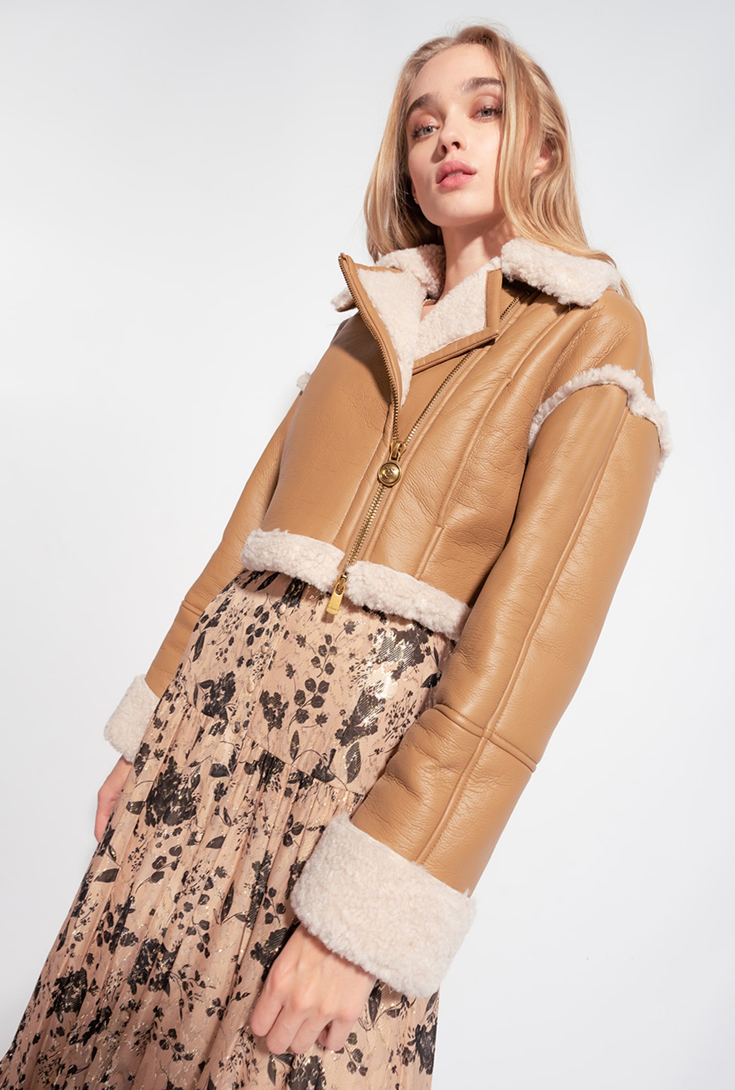 Sheepskin-effect cropped jacket