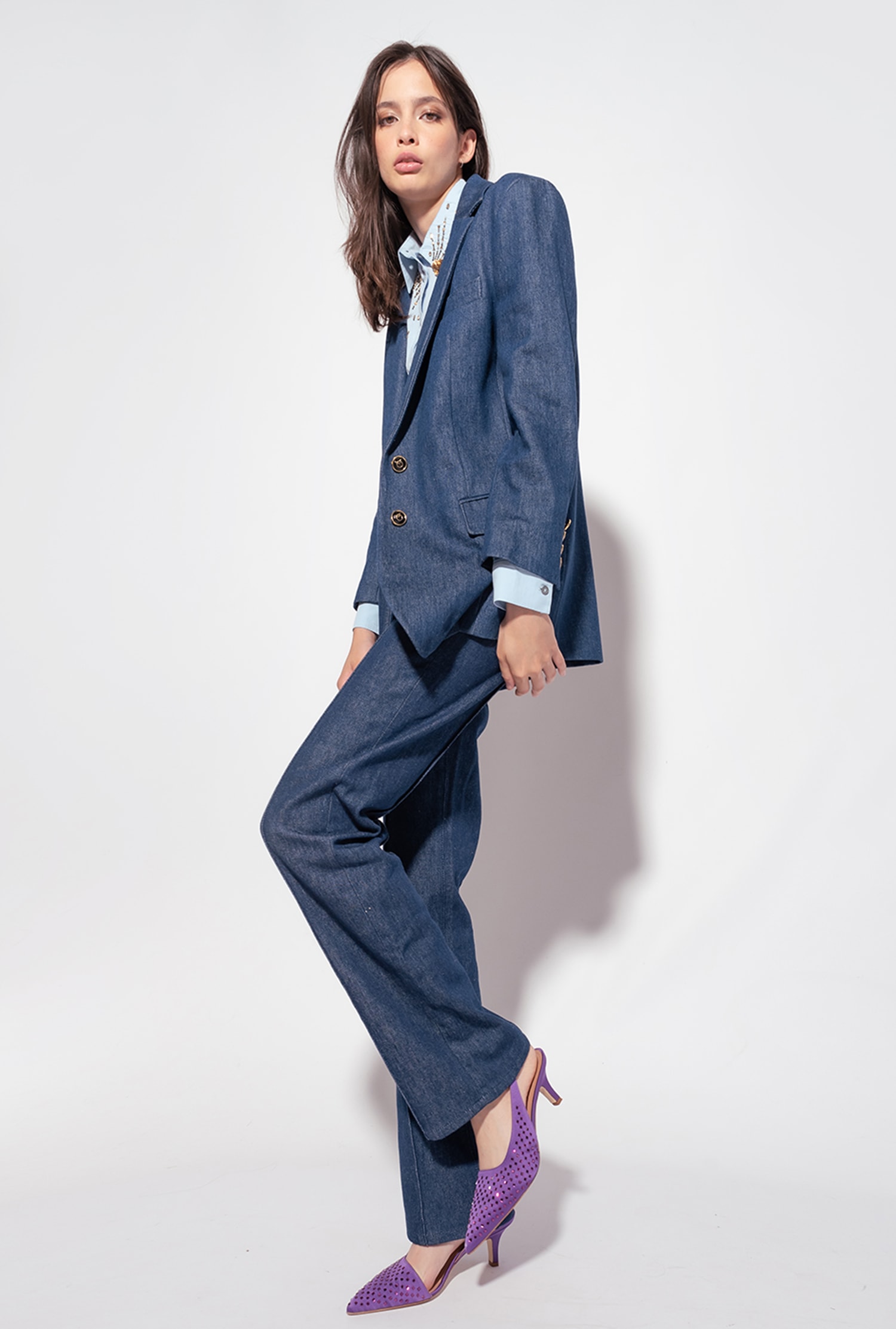 Flat-wash denim blazer