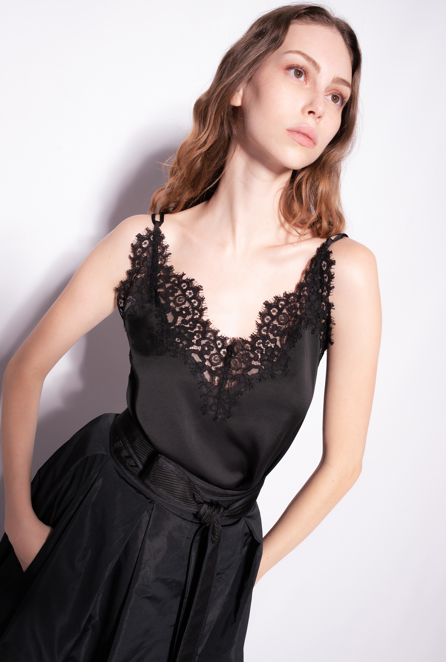 Satin and lace top