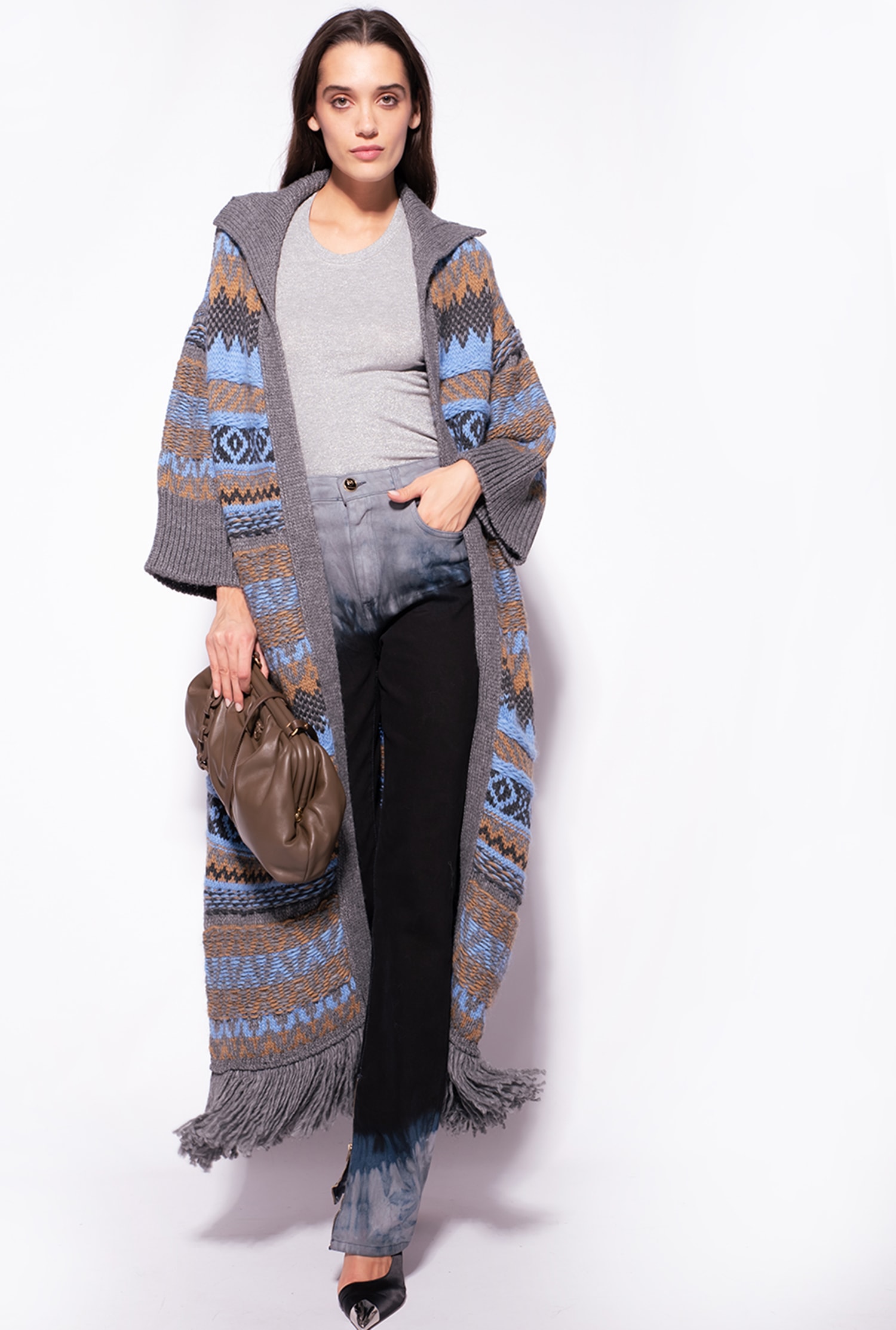 Alpaca-blend jacquard cardi-coat