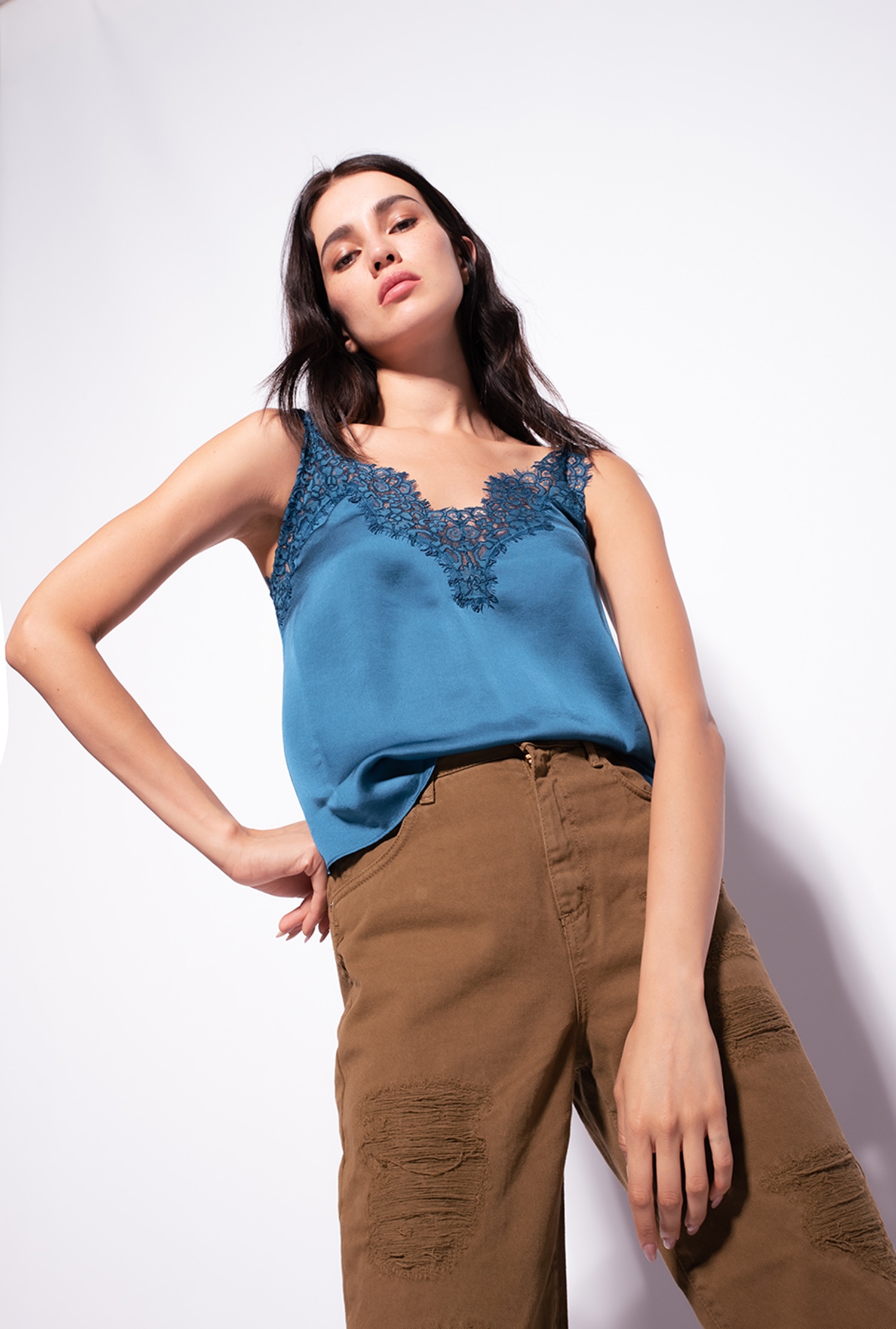Satin and lace top